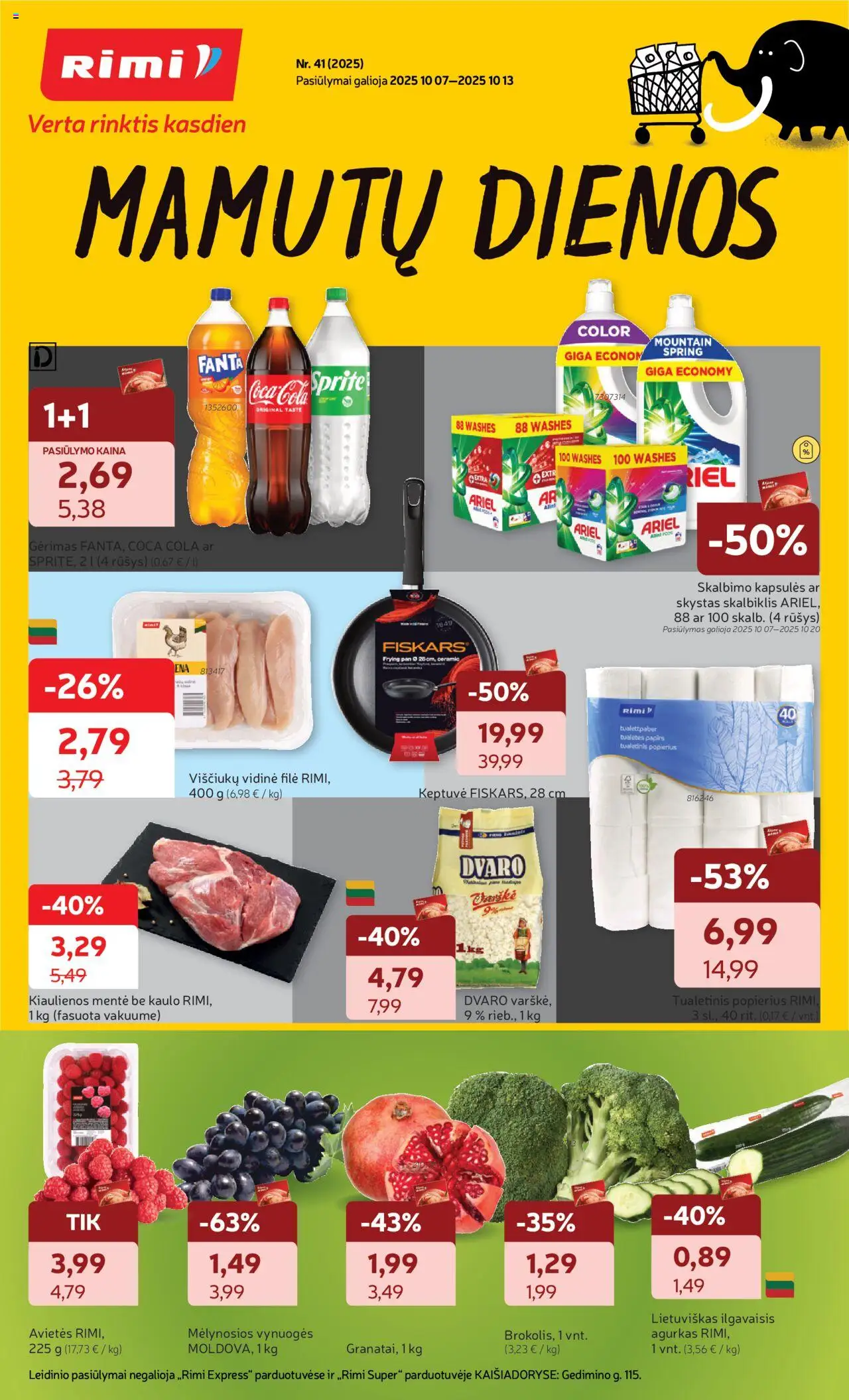Rimi akcijos nuo 07.10.2025 | Puslapis: 1 | Prekių: Agurkas, Keptuvė, Kiaulienos, Vynuogės