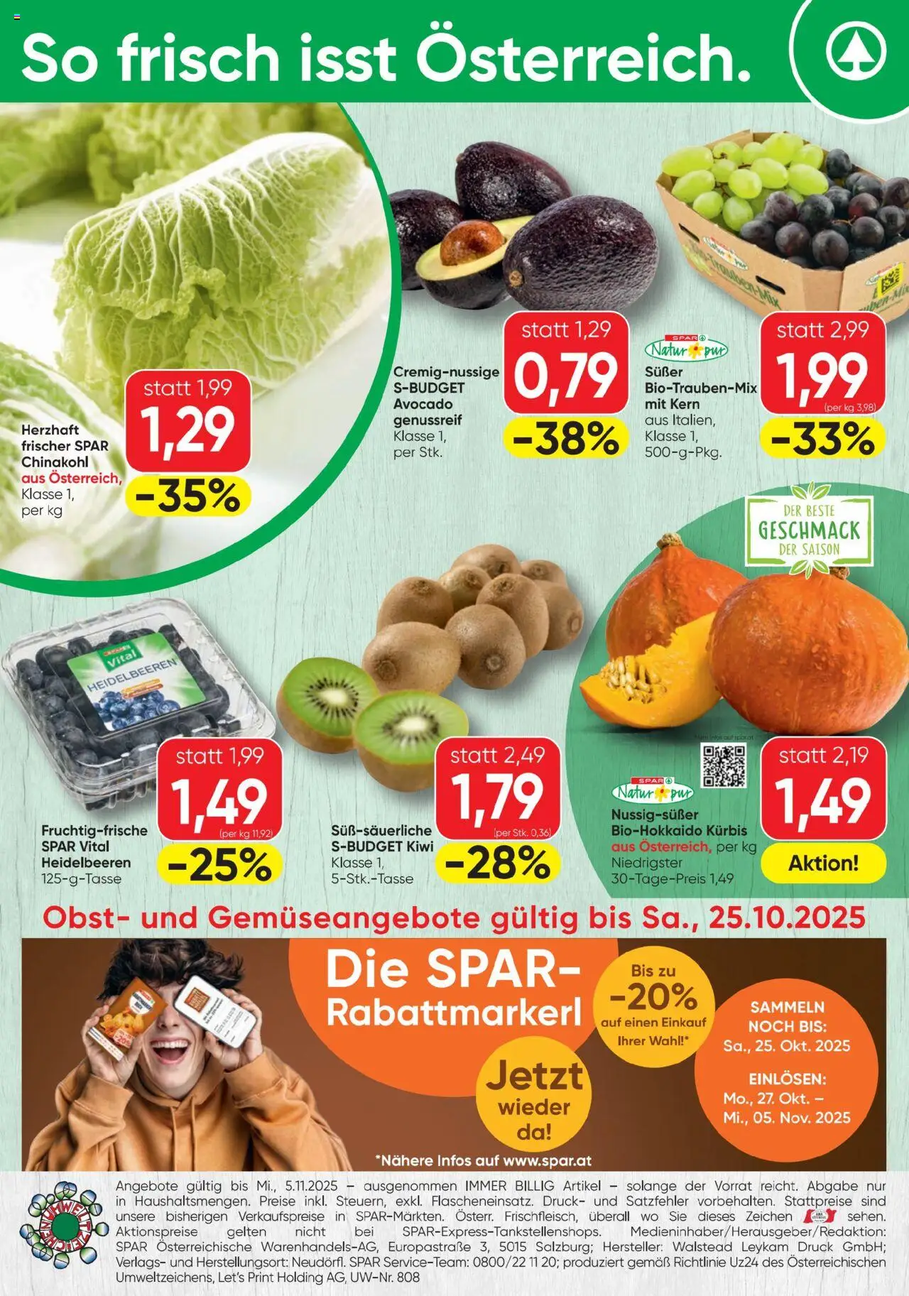 Spar Flugblatt gültig ab 23.10.2025 | Seite: 20 | Produkte: Kiwi, Avocado, Obst, Kürbis