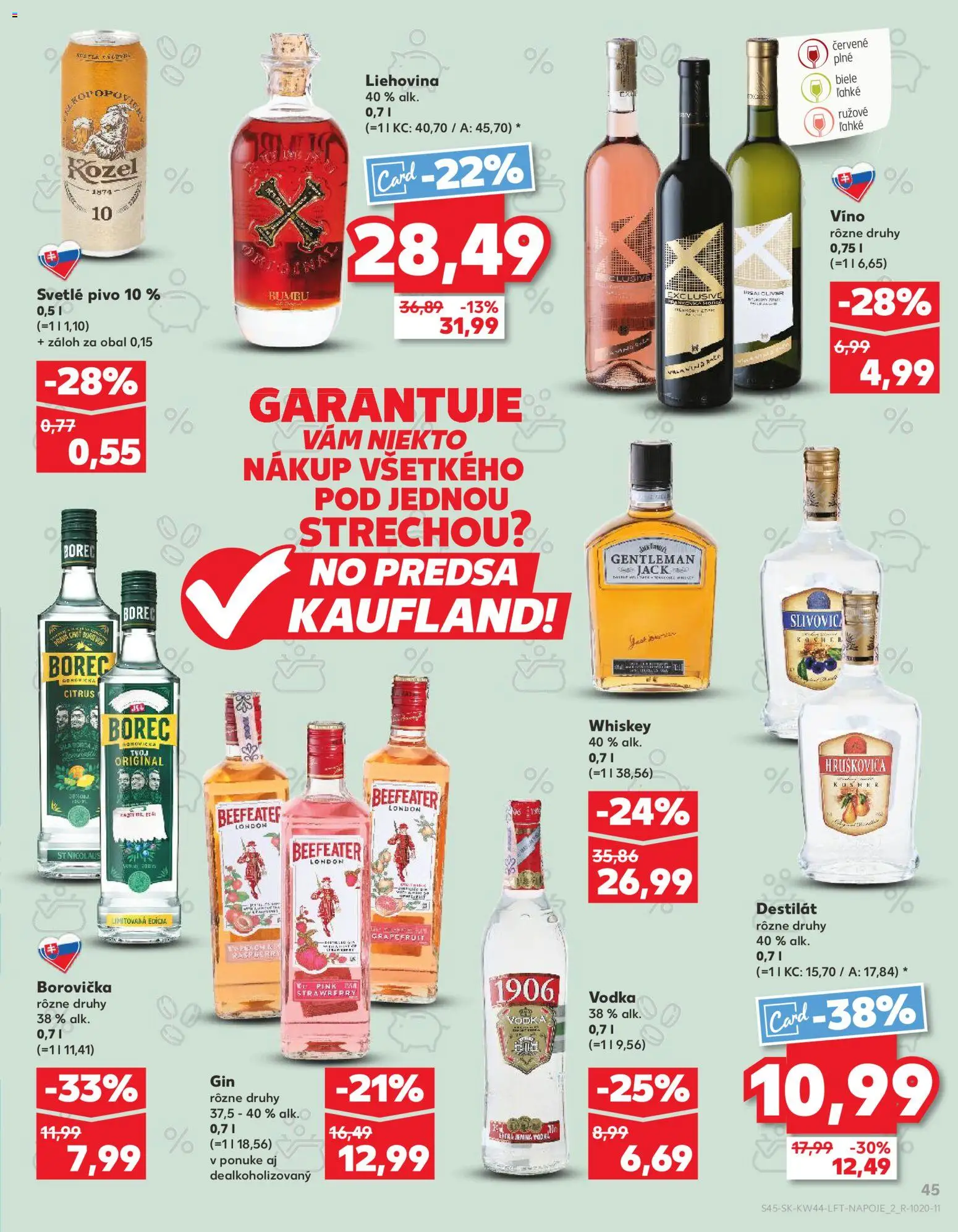 Nové Kaufland akcie – leták je platný od 30.10.2025 | Strana: 45 | Produkty: Beefeater, Víno, Slivovica, Vodka
