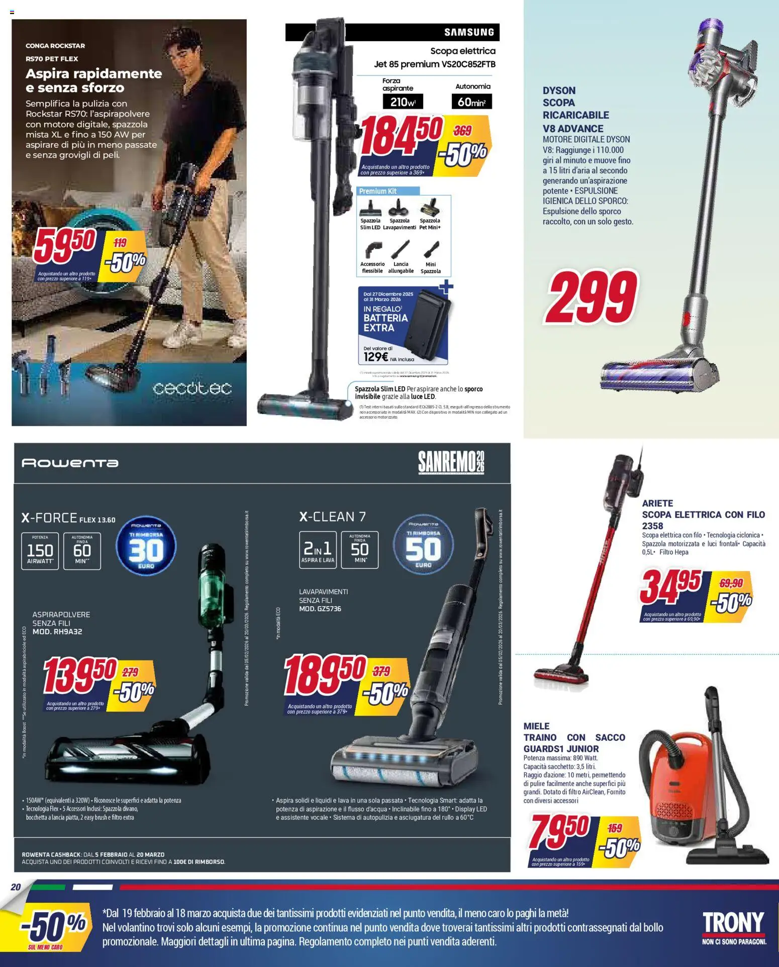 Volantino Trony del 19.02.2026 | Pagina: 20 | Prodotti: Spazzola, Aspirapolvere, Miele, Batteria