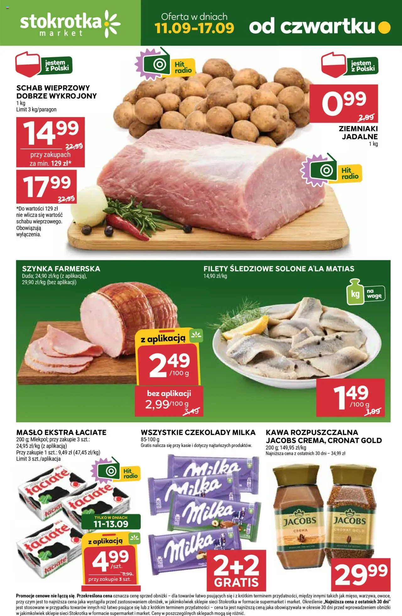 Stokrotka Gazetka - Market od 11.09.2025 | Strona: 1 | Produkty: Kawa rozpuszczalna, Szynka, Milka, Owoce