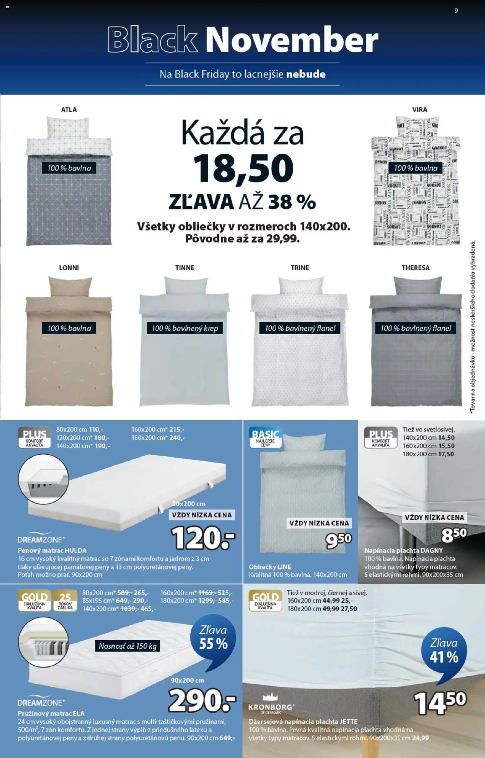 Nové JYSK akcie – leták je platný od 10.11.2025 | Strana: 9 | Produkty: Matrac, Plachta, Obliečky