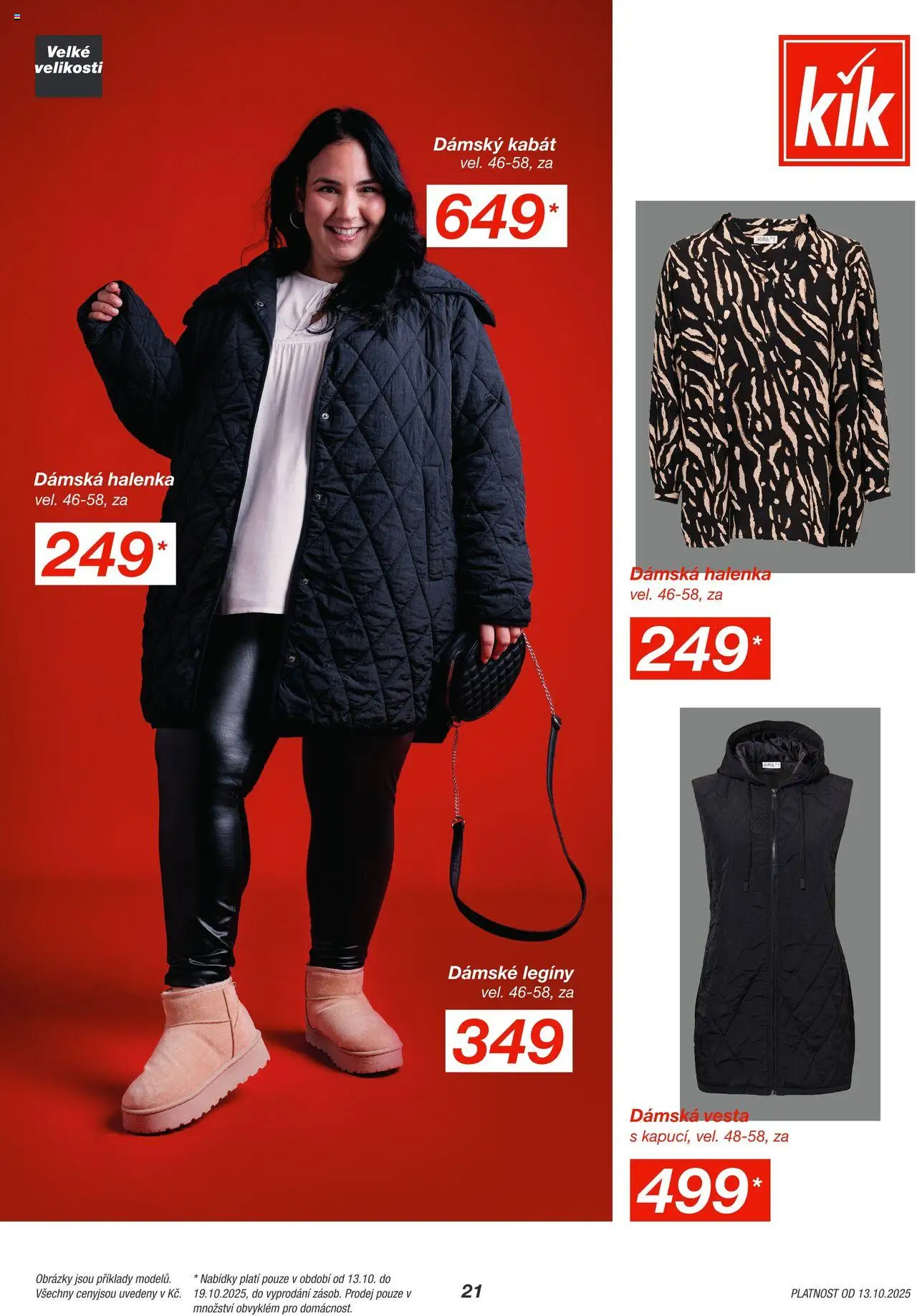 Kik leták od 13.10.2025 | Strana: 21 | Produkty: Halenka, Vesta, Kabát, Legíny