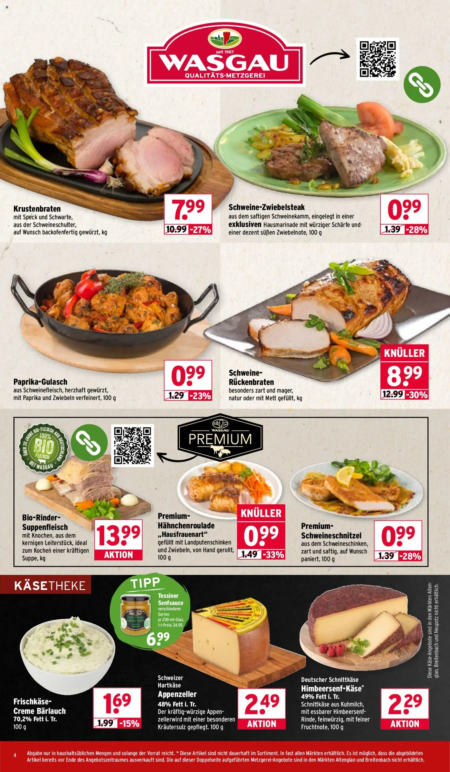 Wasgau Prospekt 	 – gültig ab 23.02.2026 | Seite: 4 | Produkte: Krustenbraten, Creme, Suppenfleisch, Frischkase