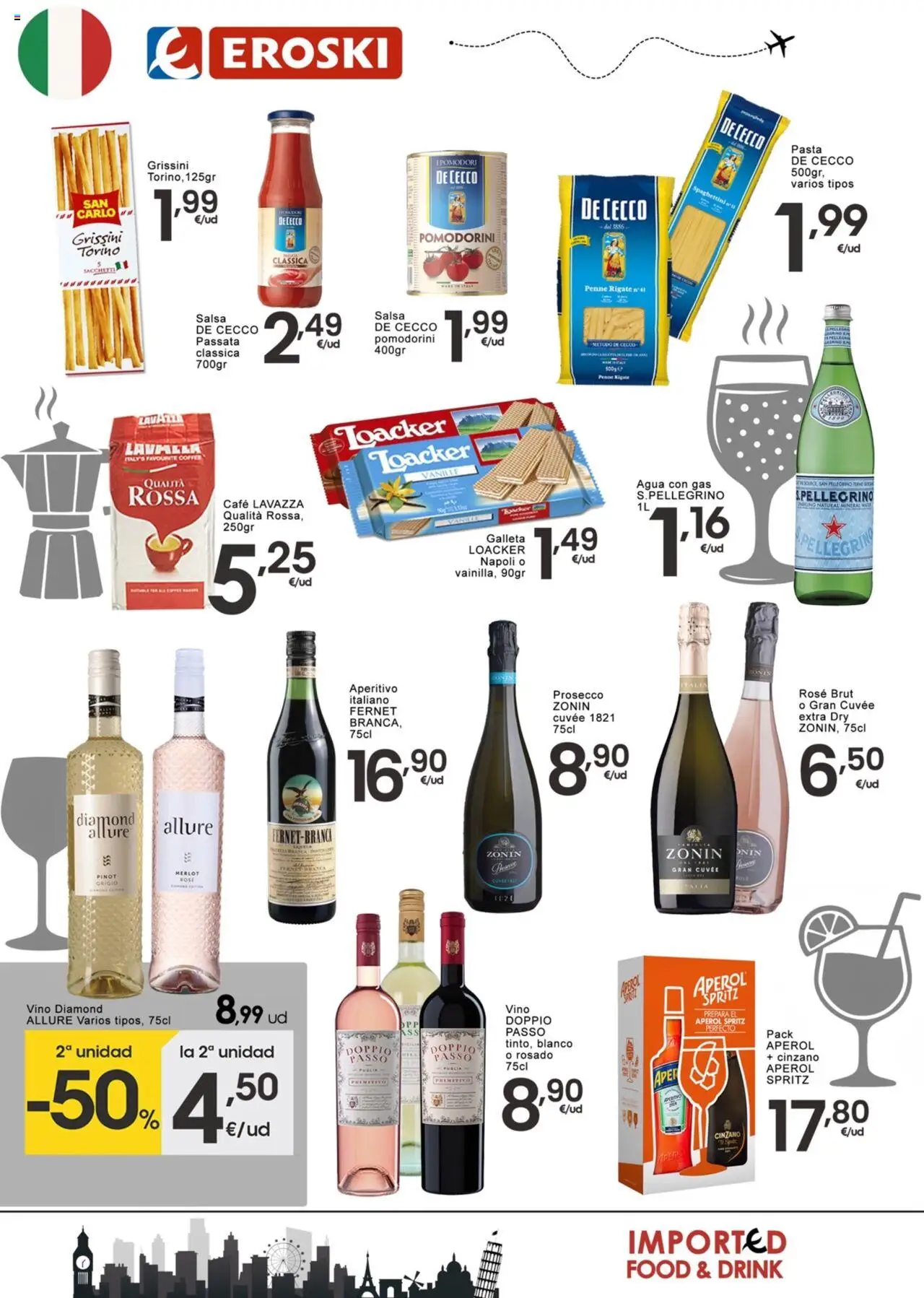 Eroski - Productos de Importación │ válido desde el 12.06.2025 | Página: 10 | Productos: Vino, Ροδάκινα, Pasta, Agua con gas