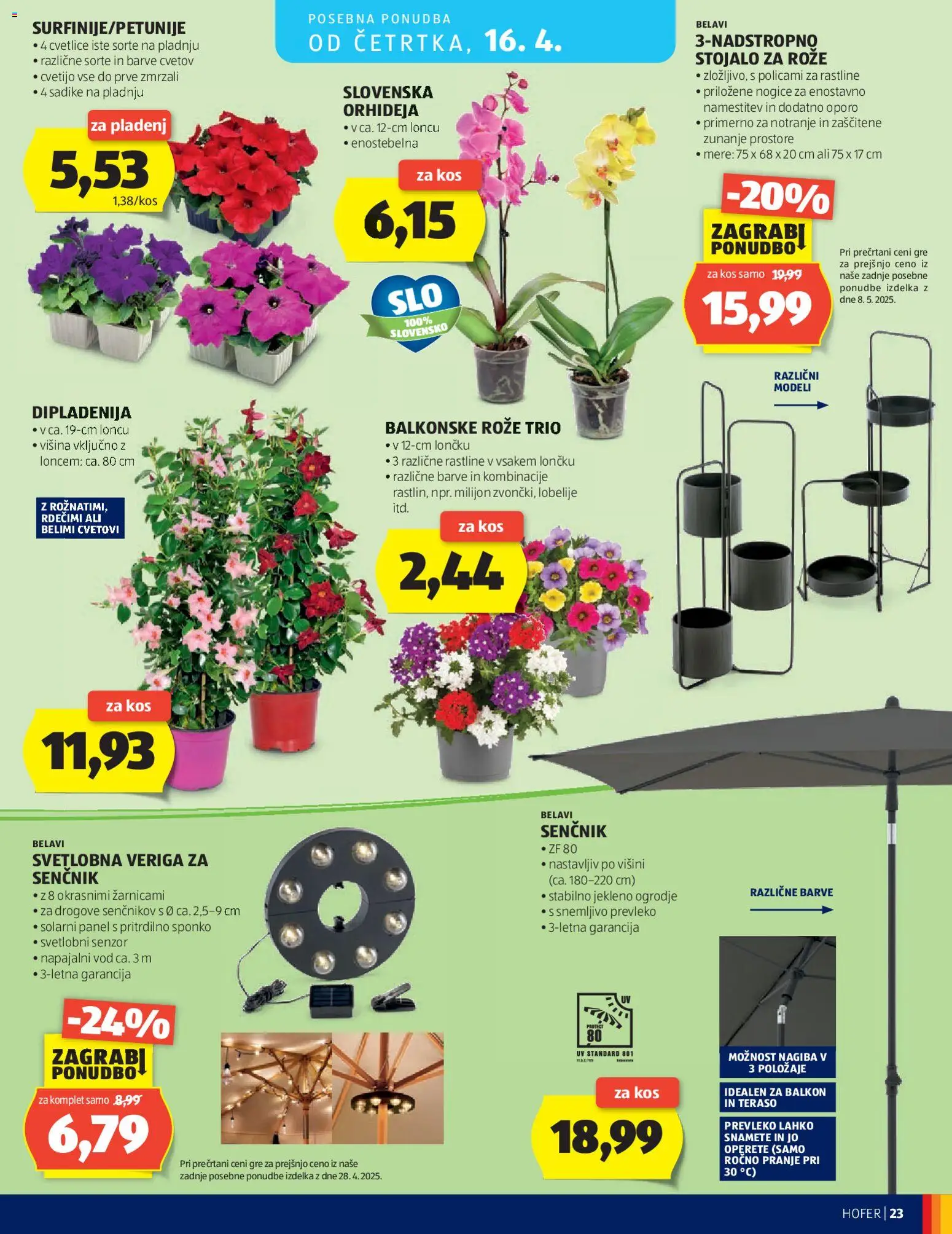 Novi Hofer katalog ponudbe – veljaven od 08.04.2026 | Stran: 23 | Izdelki: Senčnik, Kos
