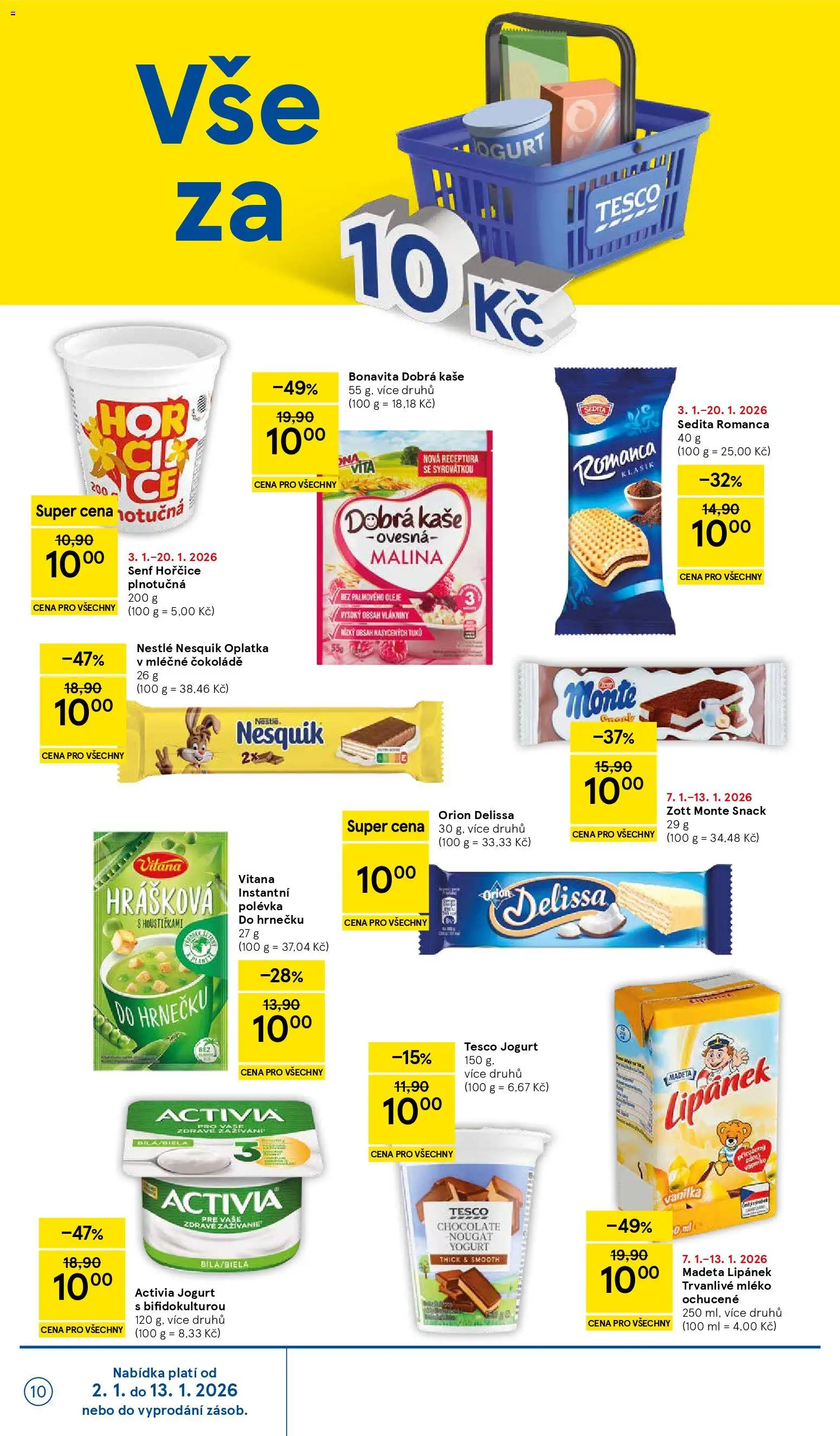 Tesco leták - Supermarket od 07.01.2026 | Strana: 10 | Produkty: Lipánek, Mléko, Hořčice, Nesquik