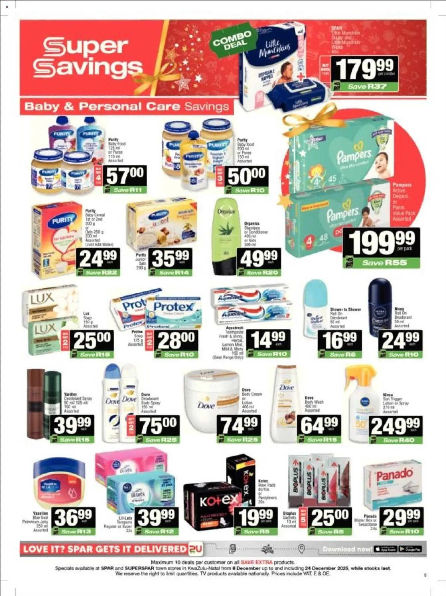 New Superspar catalogue – valid from 08.12.2025 | Page: 5 | Products: Pants, Body spray, Deodorant, Baby food