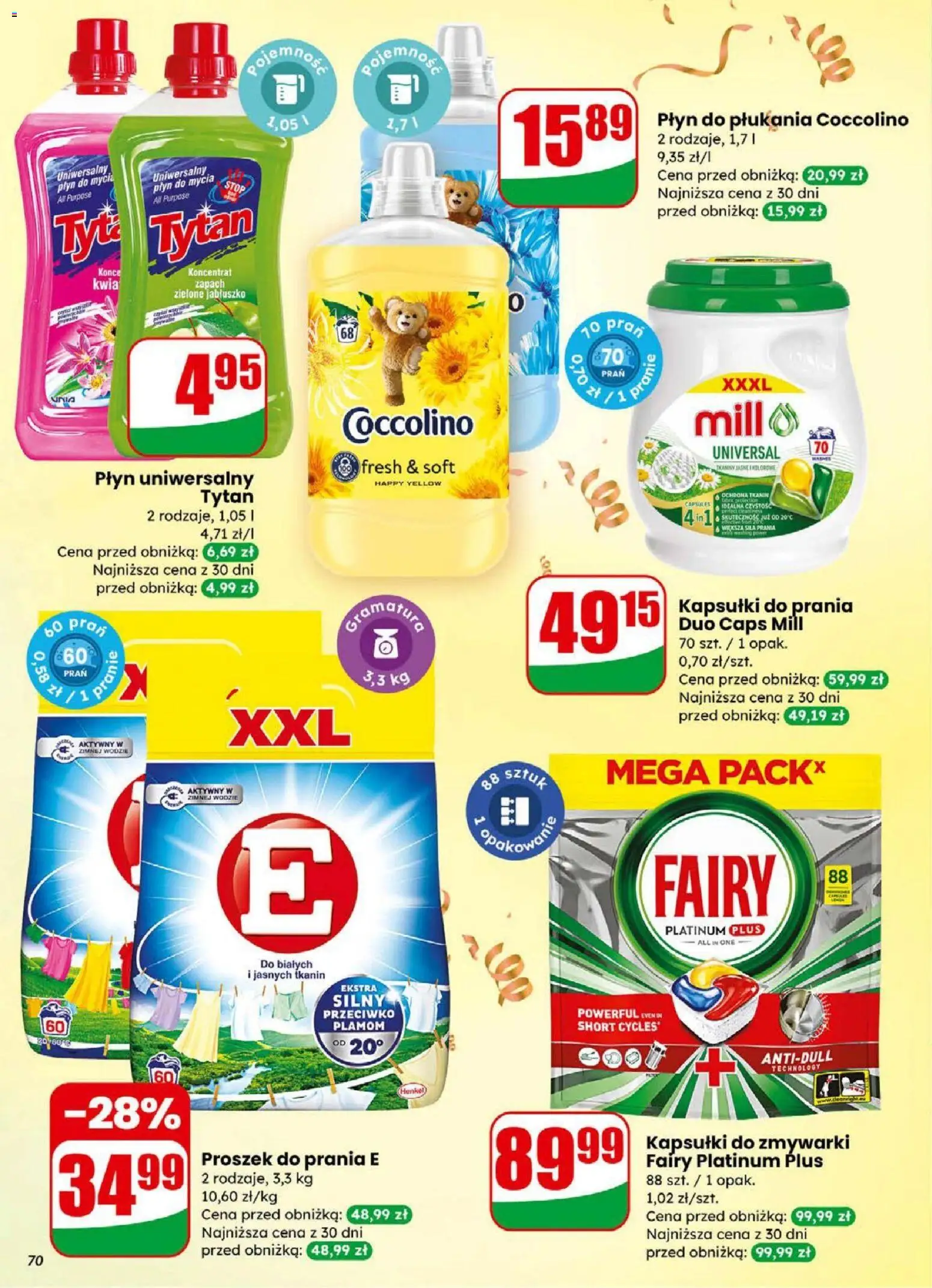 Dino Gazetka od 31.12.2025 | Strona: 70 | Produkty: Fairy platinum, Proszek do prania, Detergent, Kapsułki do zmywarki