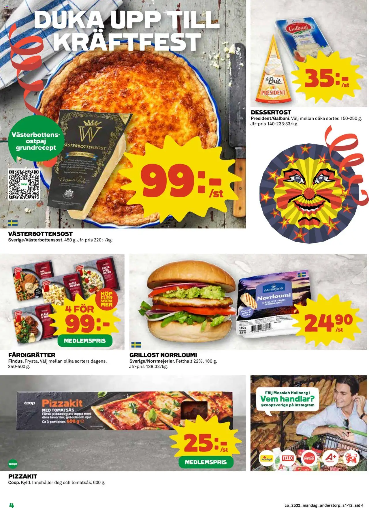 Coop reklamblad aktuell från 04.08.2025 | Sida: 4 | Produkter: Grillost, Coca cola, Pizzakit, Tomatsås