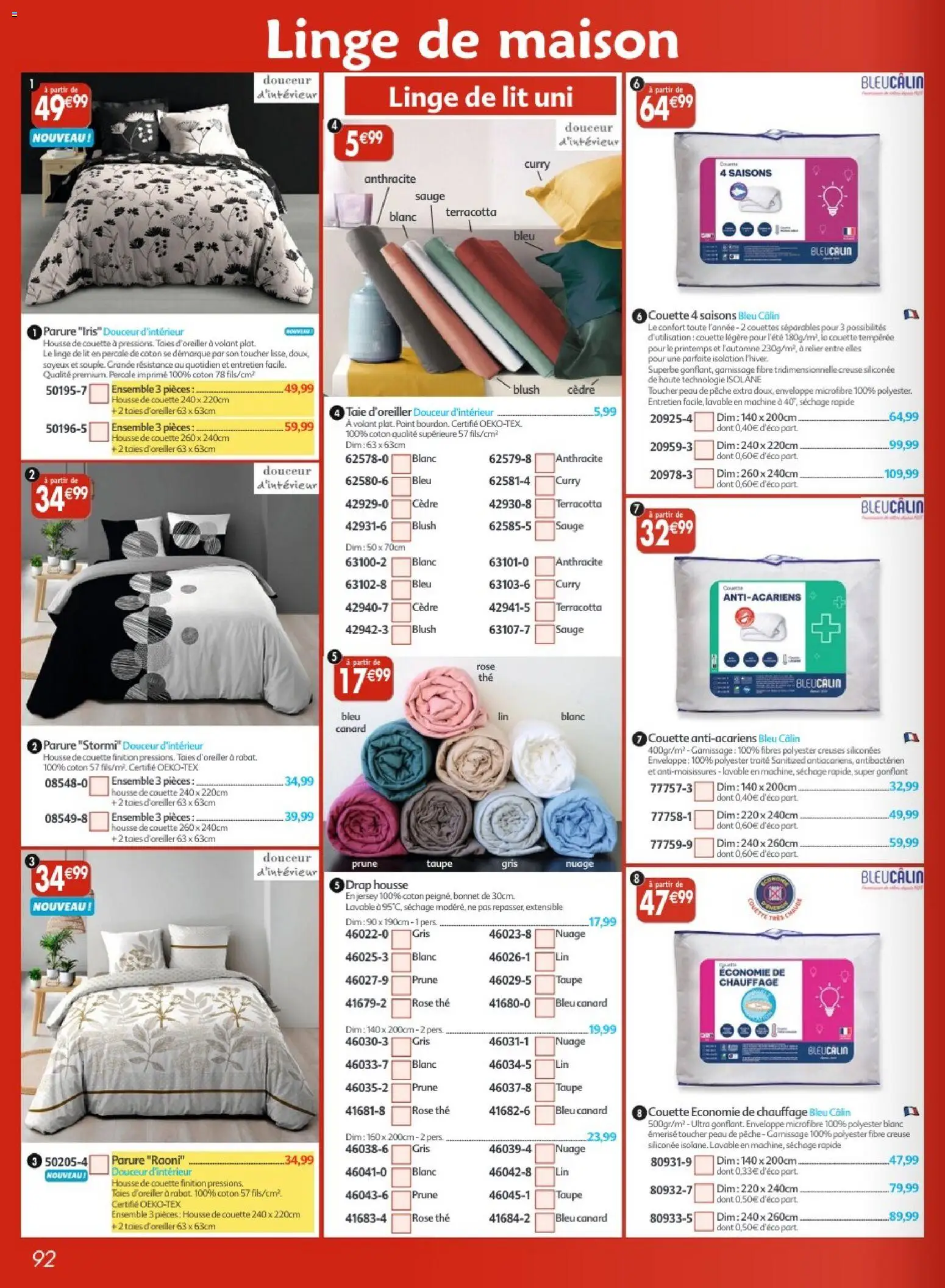 {H1} | Page: 92 | Produits: Taie d'oreiller, Enveloppe, Curry, Housse de couette