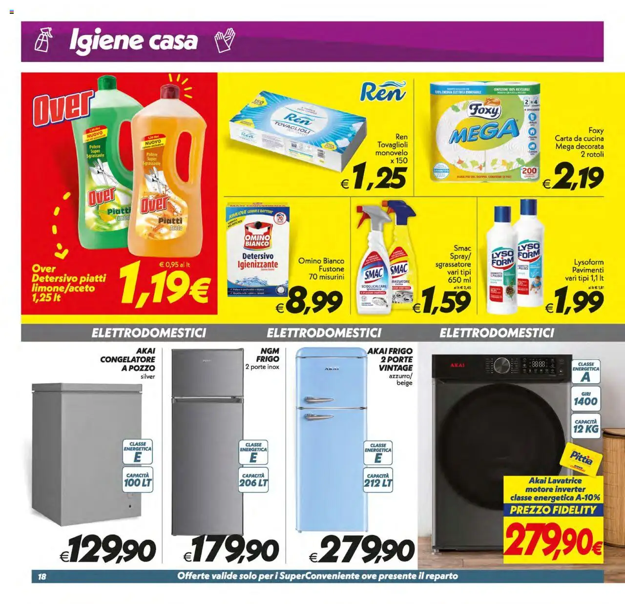 Volantino SuperConveniente del 12.08.2025 | Pagina: 18 | Prodotti: Sgrassatore, Lavatrice, Aceto, Congelatore