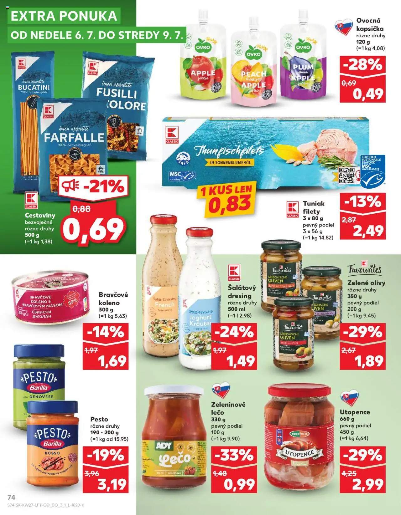 Nové Kaufland akcie – leták je platný od 03.07.2025 | Strana: 74 | Produkty: Fusilli, Tuniak, Bravčové koleno, Apple
