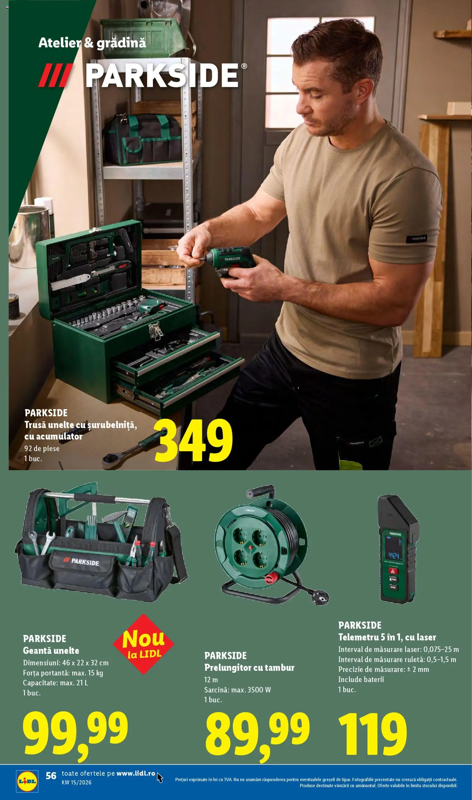 Noul catalog Lidl – valabil de la 06.04.2026 | Pagină: 56 | Produse: Prelungitor, Geantă, Telemetru, Baterii