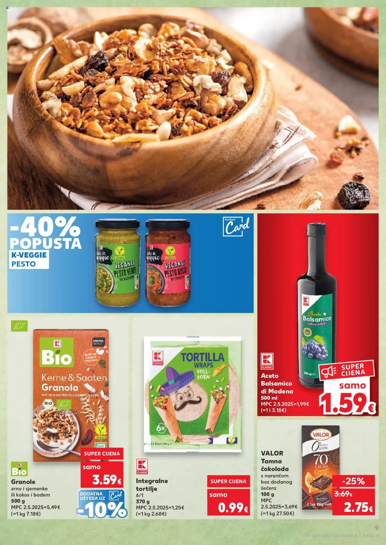 Kaufland HR akciós ujság - amely érvényes a következő dátumtól: 24.09.2025 | Oldal: 9 | Termékek: Pesto, Protein, Granola, Vegán