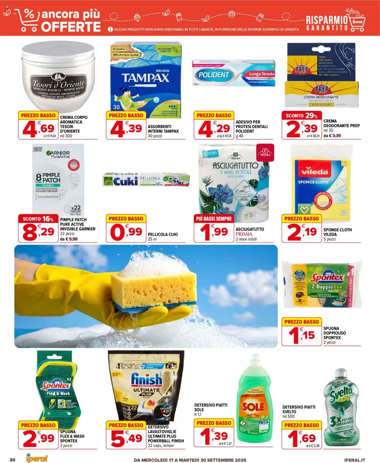 Volantino Iperal del 17.09.2025 | Pagina: 20 | Prodotti: Spugna, Deodorante, Lavastoviglie, Asciugatutto