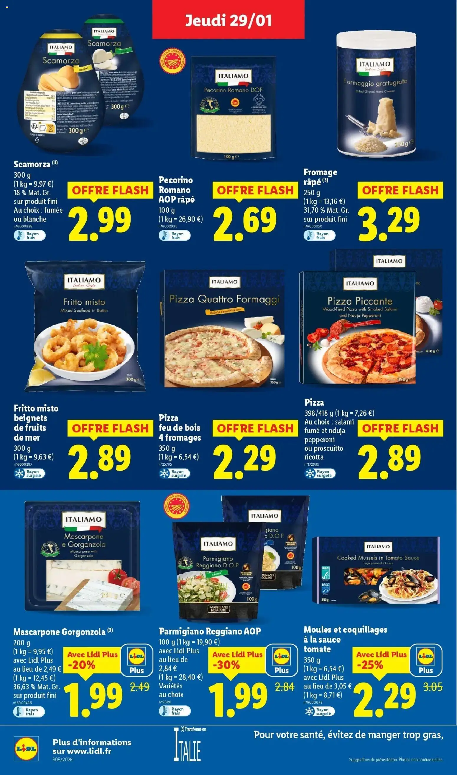 Catalogue LIDL du 28/01/2026 | Promo prospectus en ligne | Page: 22 | Produits: Four, Fromage râpé, Pizza, Ricotta