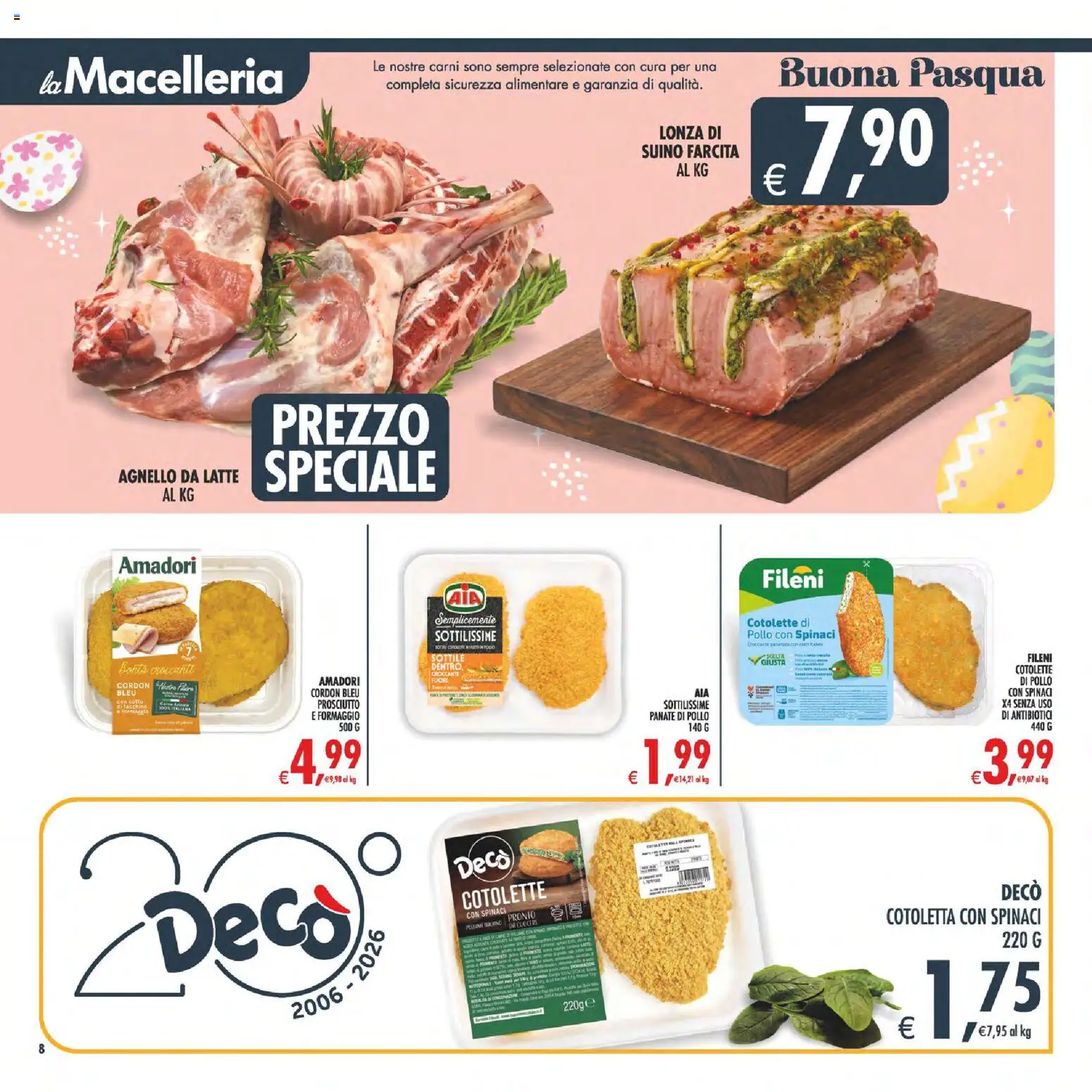 Volantino Decò del 27.03.2026 | Pagina: 9 | Prodotti: Latte, Formaggio, Prosciutto, Agnello