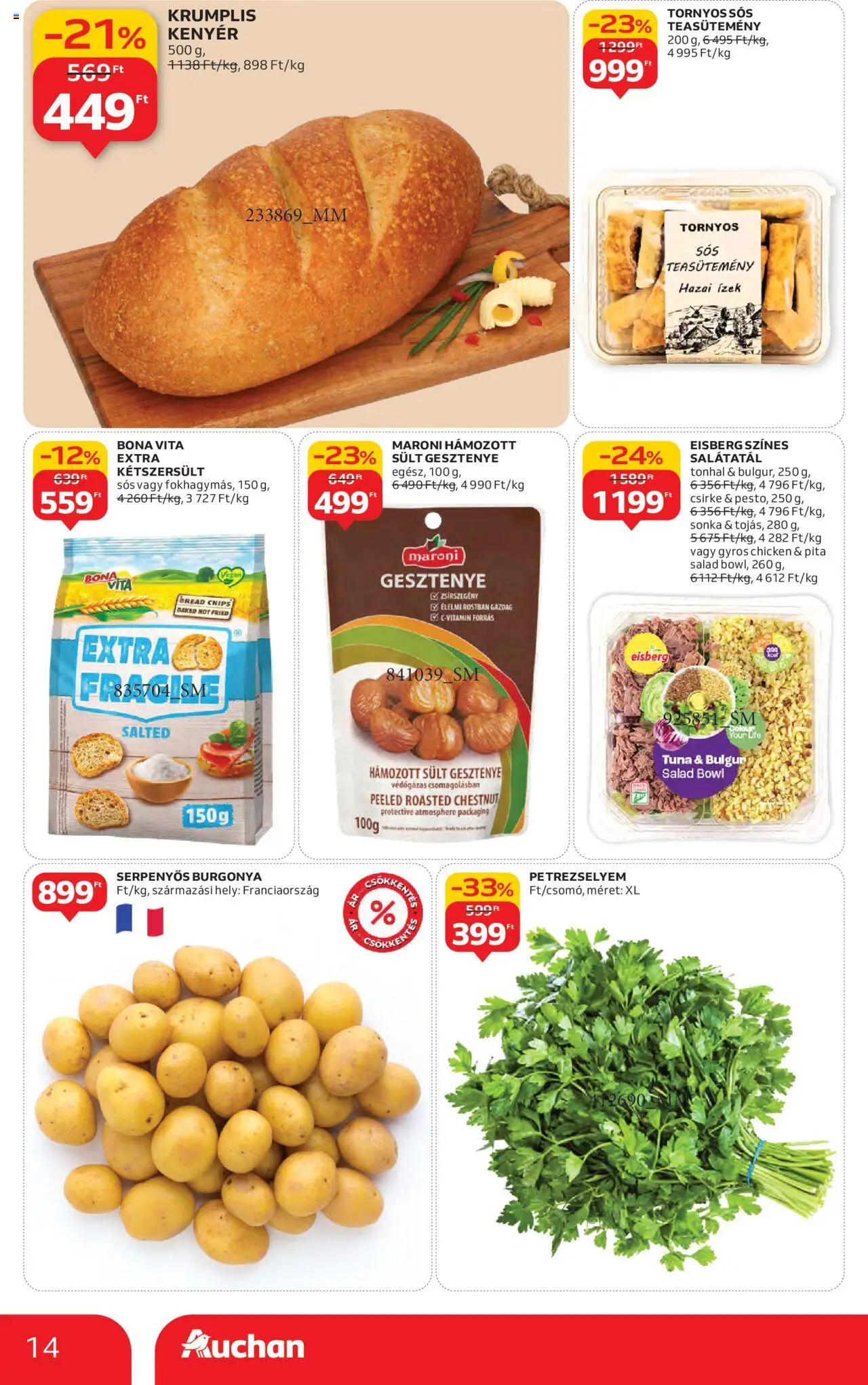 Auchan akciós ujság - amely érvényes a következő dátumtól: 16.10.2025 | Oldal: 14 | Termékek: Tonhal, Teasütemény, Kenyér, Bulgur