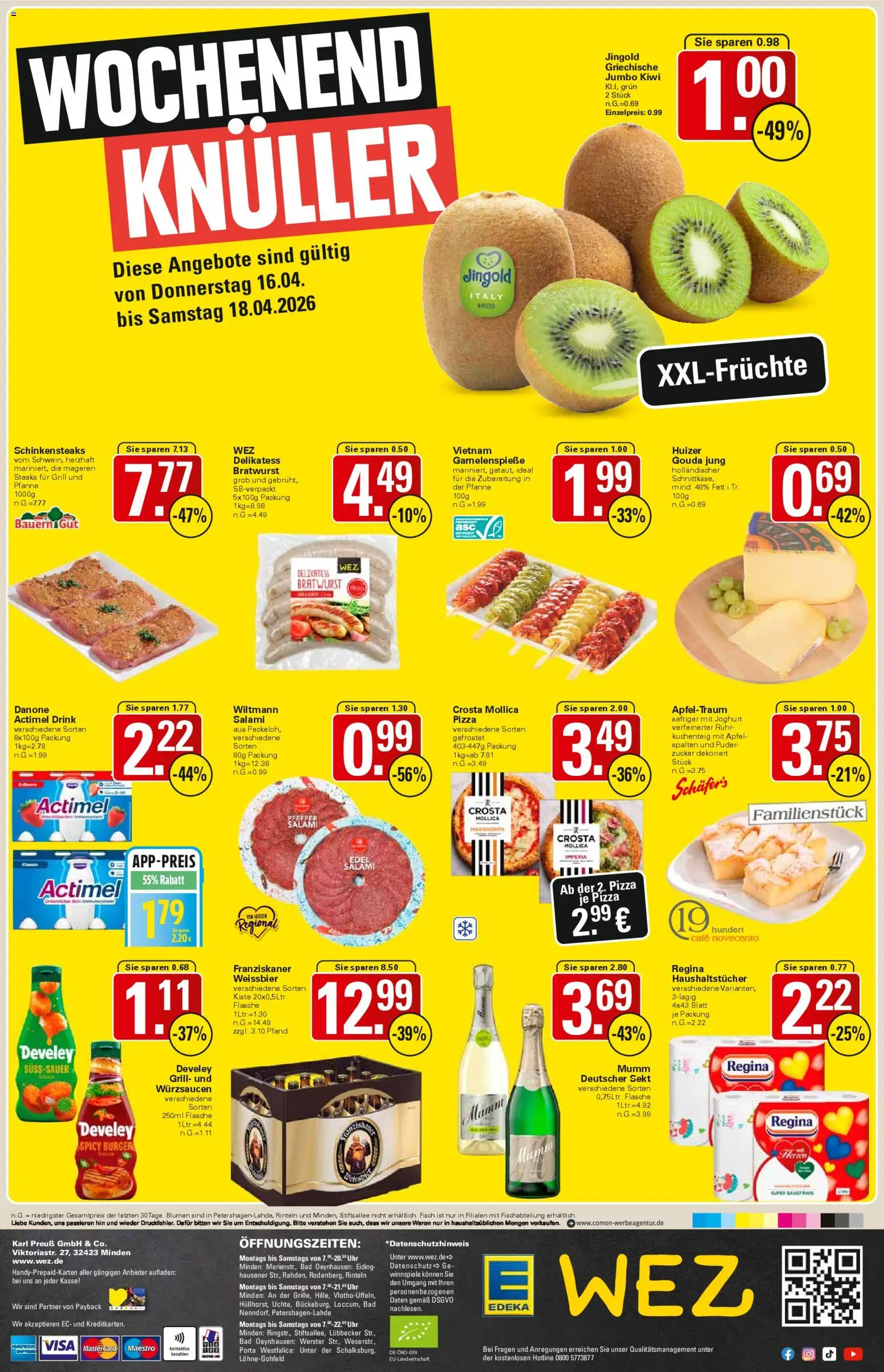 WEZ Prospekt 	 – gültig ab 13.04.2026 | Seite: 16 | Produkte: Bratwurst, Puder, Salami, Kiwi