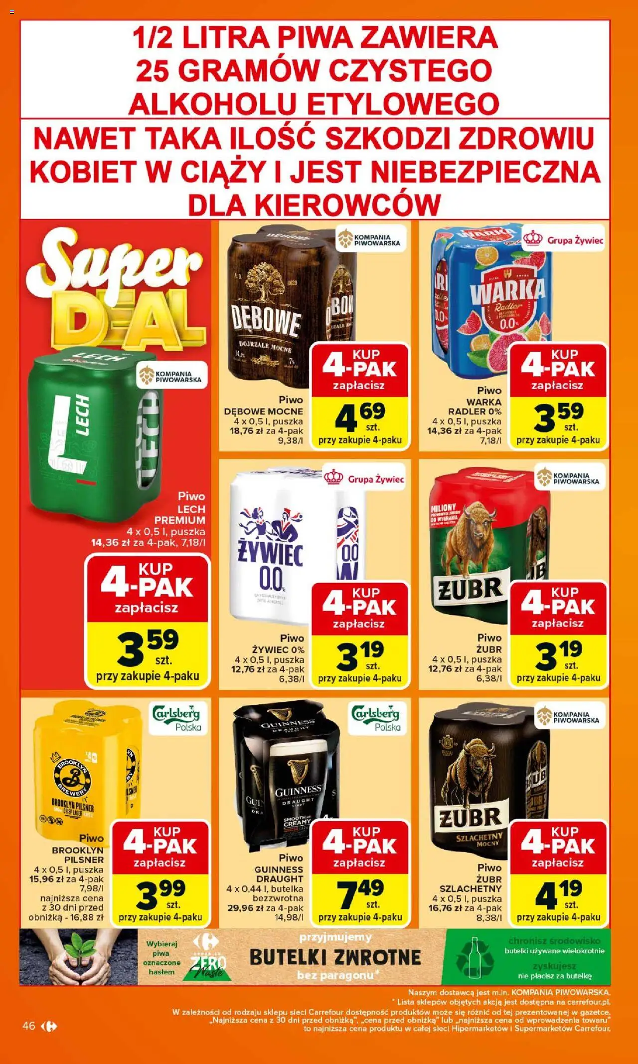Carrefour Gazetka od 15.09.2025 | Strona: 46 | Produkty: Piwo Guinness, Guinness, Warka, Piwo