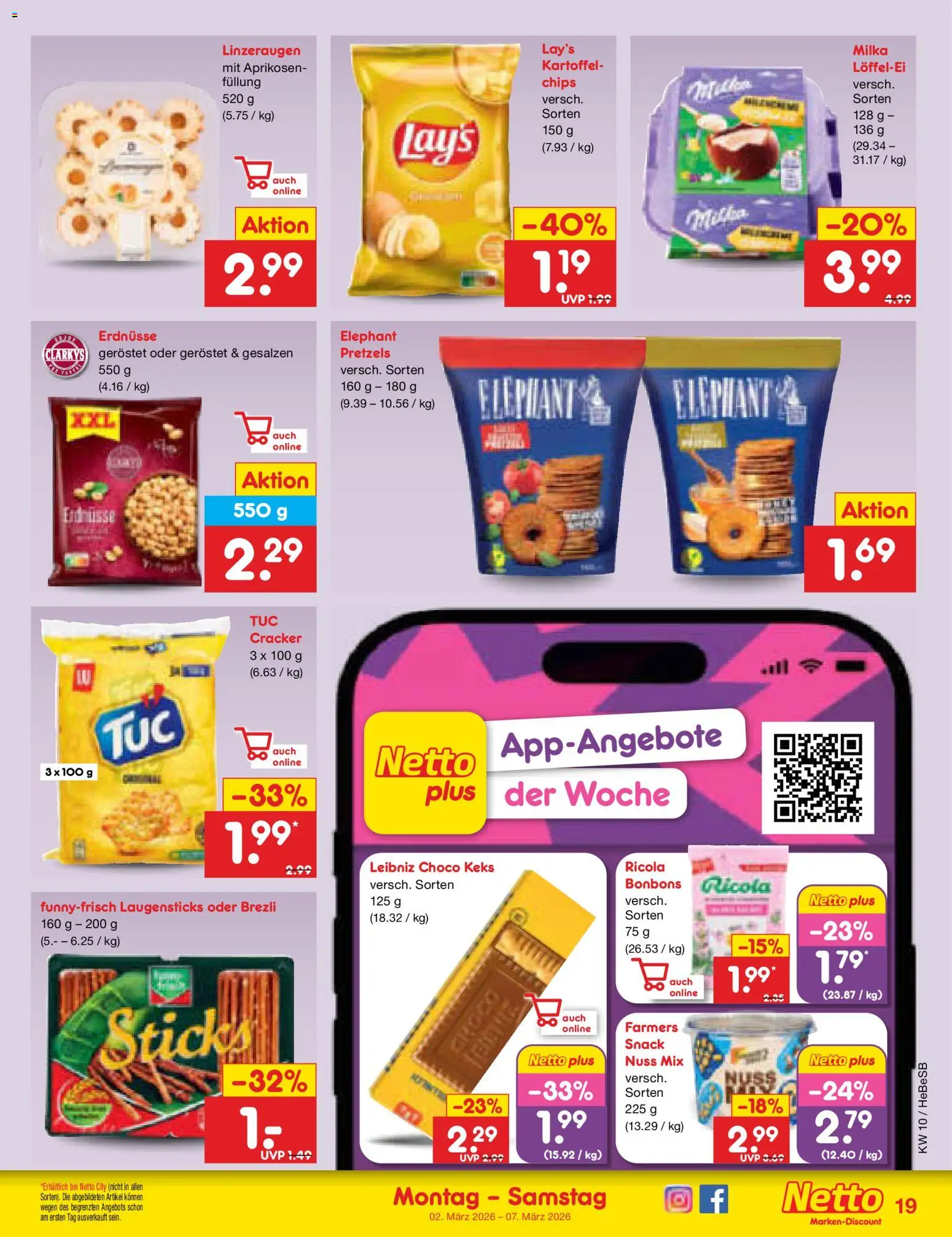 Netto Marken-Discount Prospekt 	 – gültig ab 02.03.2026 | Seite: 19 | Produkte: Erdnüsse, Milka, Chips