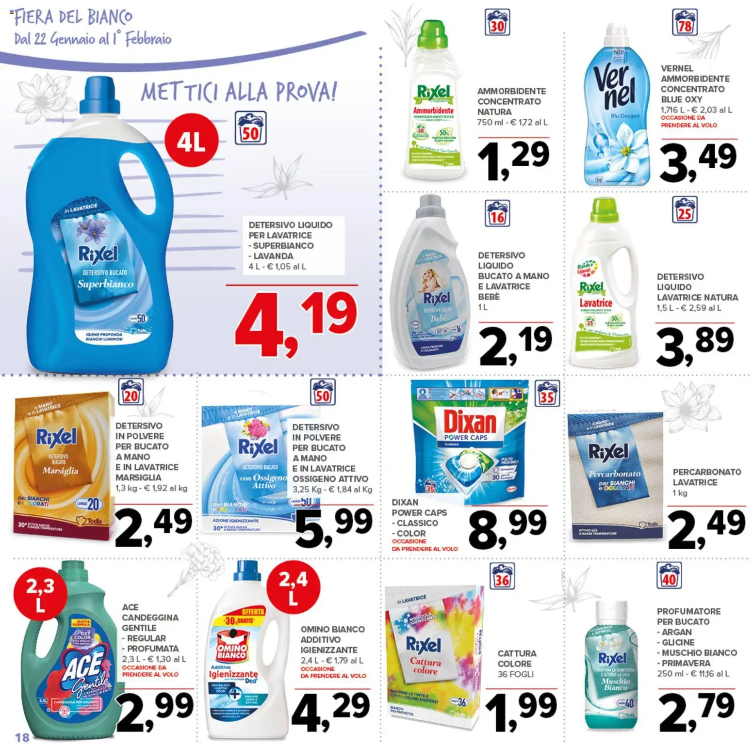 Volantino Todis del 22.01.2026 | Pagina: 18 | Prodotti: Detersivo in polvere, Ammorbidente, Candeggina, Mango