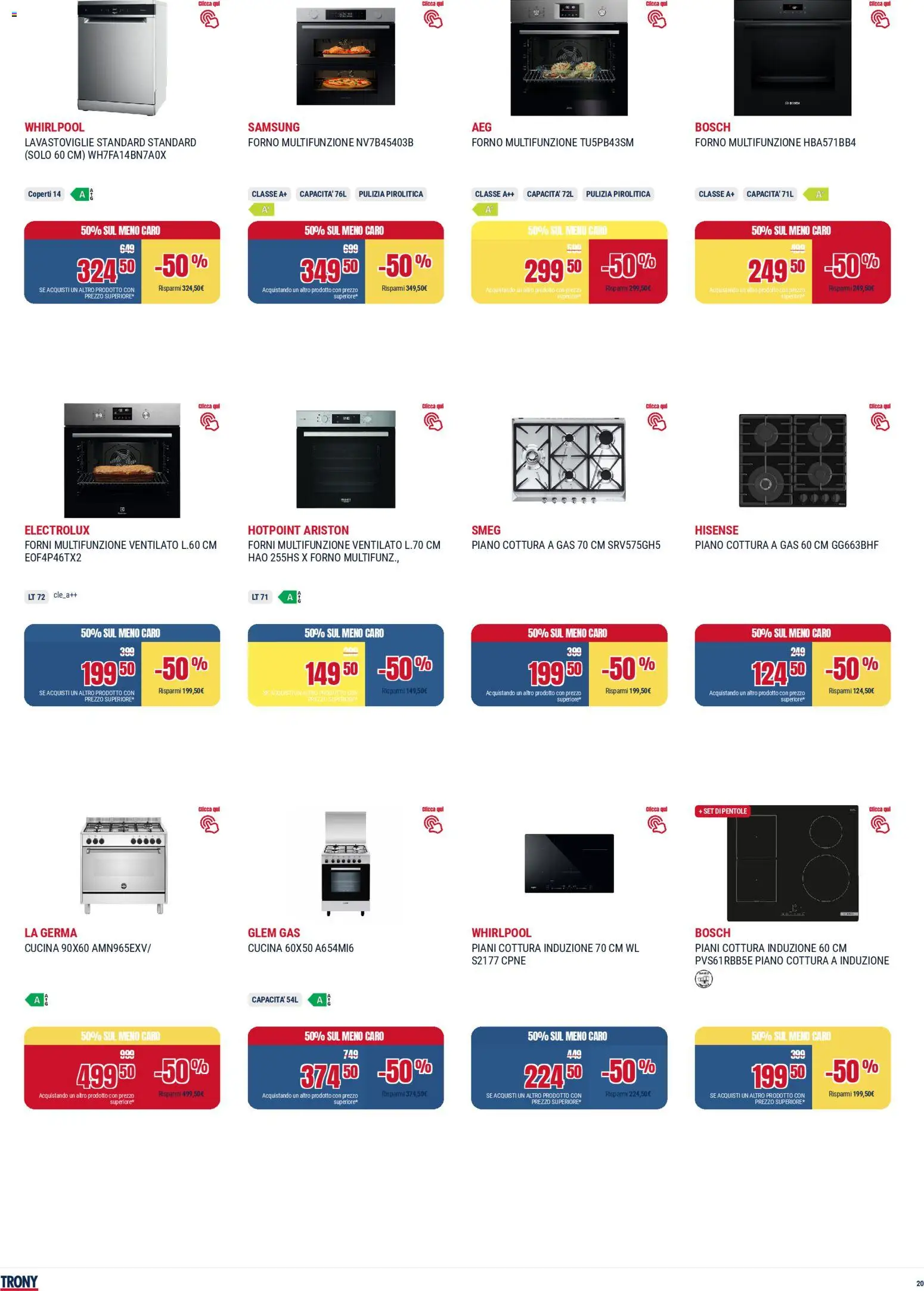 Volantino Trony del 28.04.2026 | Pagina: 20 | Prodotti: Piano cottura, Lavastoviglie, Forno, Samsung