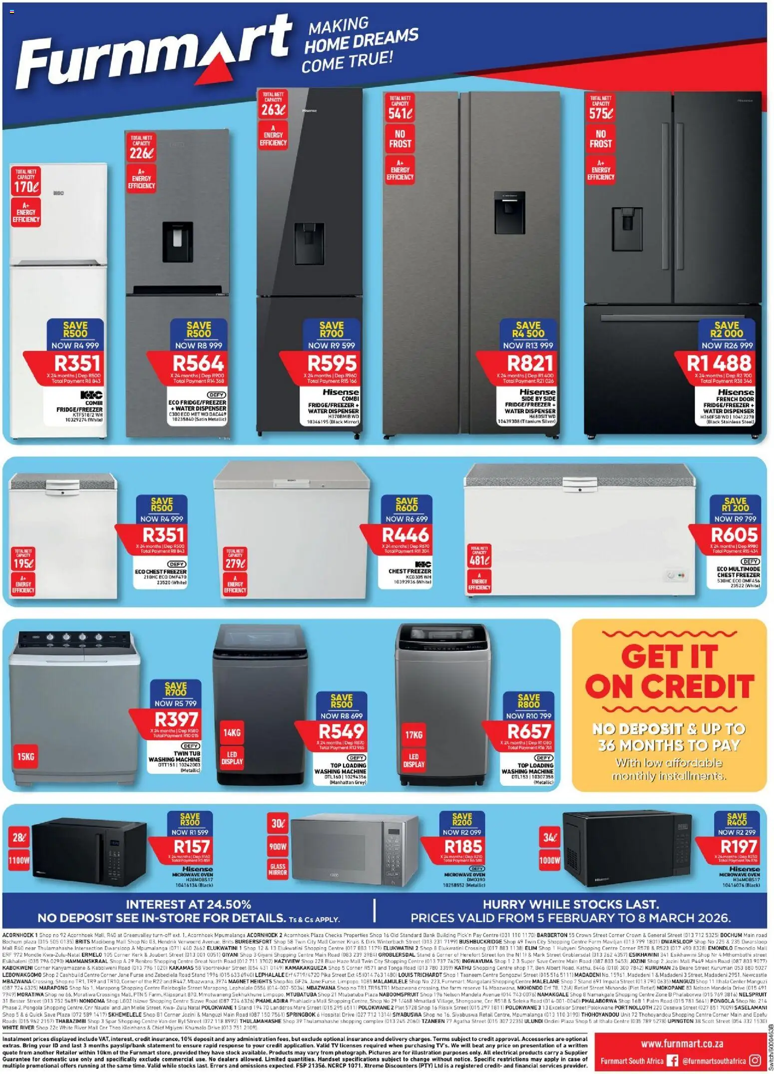 New Furnmart catalogue – valid from 05.02.2026 | Page: 8 | Products: Washing machine, Microwave oven, TV, Water