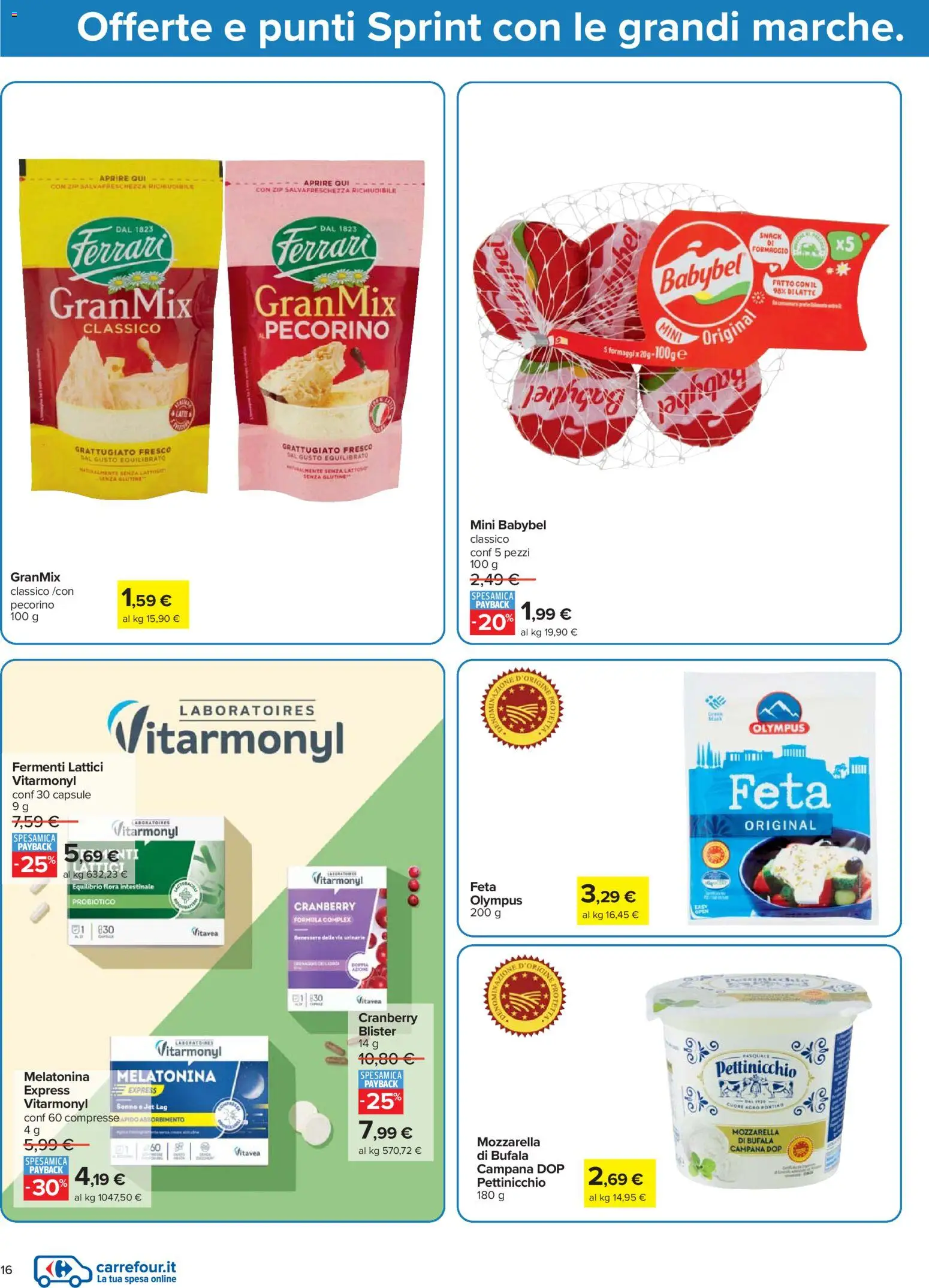 Volantino Carrefour del 27.01.2026 | Pagina: 16 | Prodotti: Mozzarella, Formaggio, Feta, Pecorino