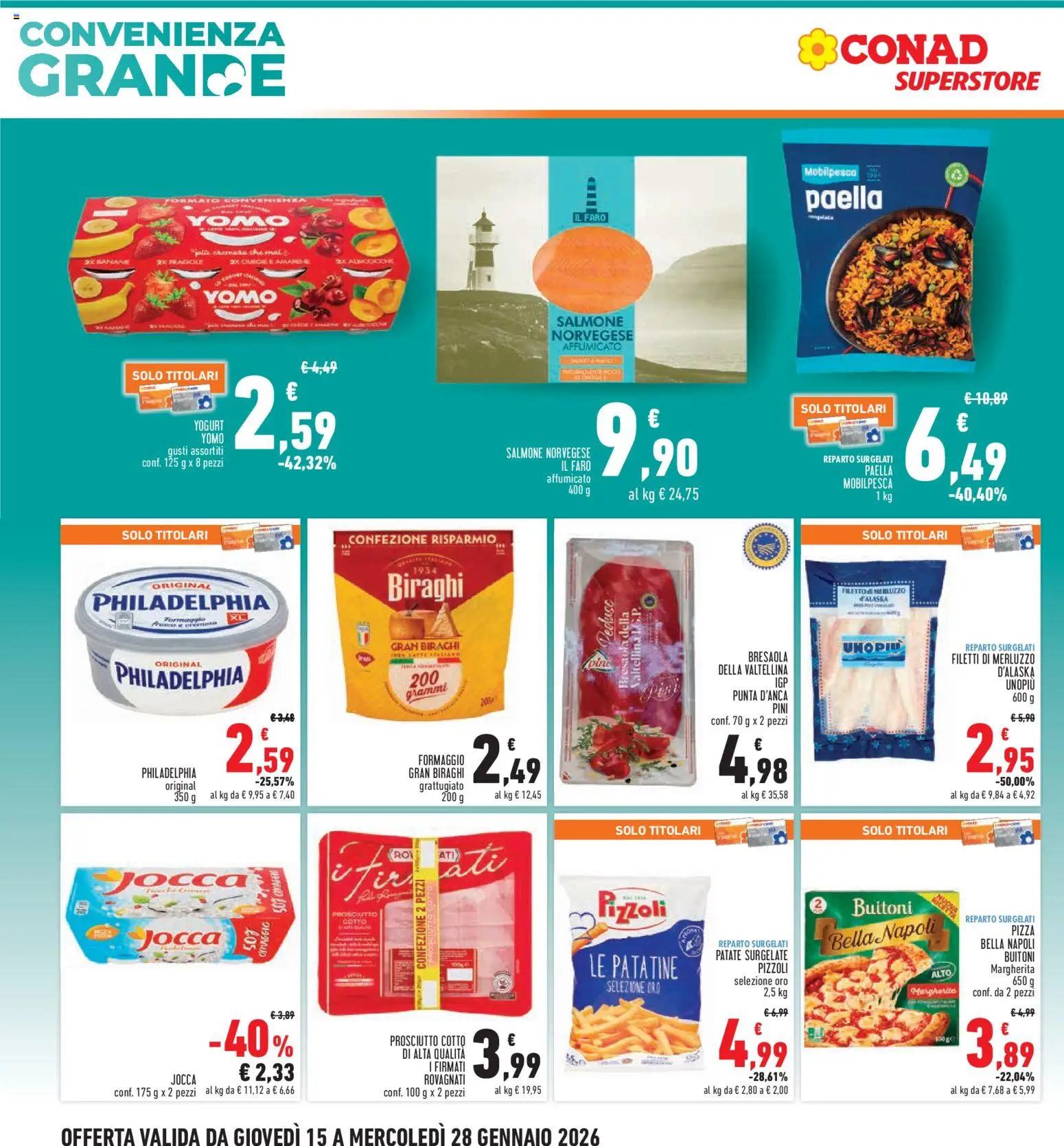 Volantino Conad del 15.01.2026 | Pagina: 2 | Prodotti: Salmone, Merluzzo, Fragole, Paella