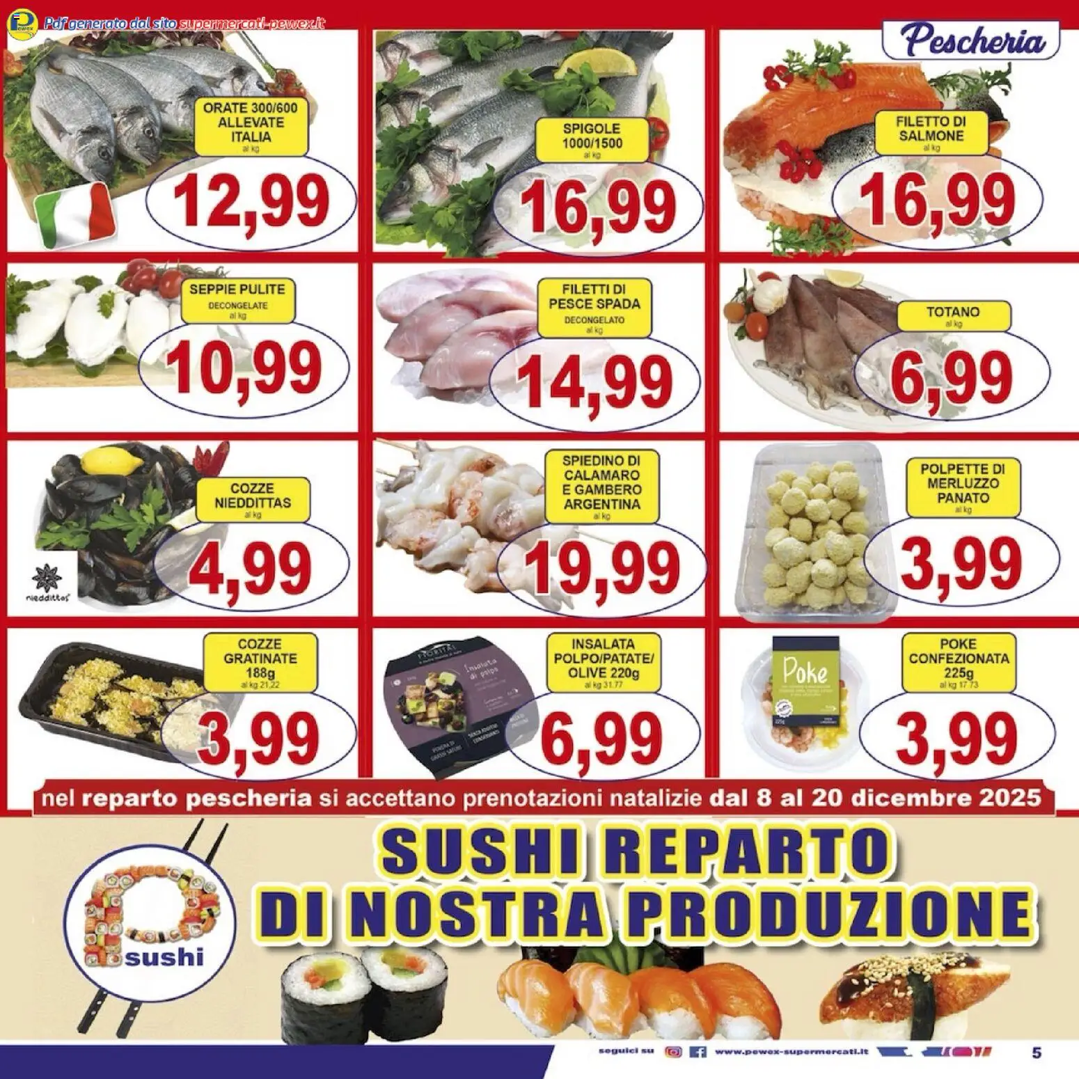 Volantino Pewex del 08.12.2025 | Pagina: 5 | Prodotti: Merluzzo, Insalata, Totano, Polpette