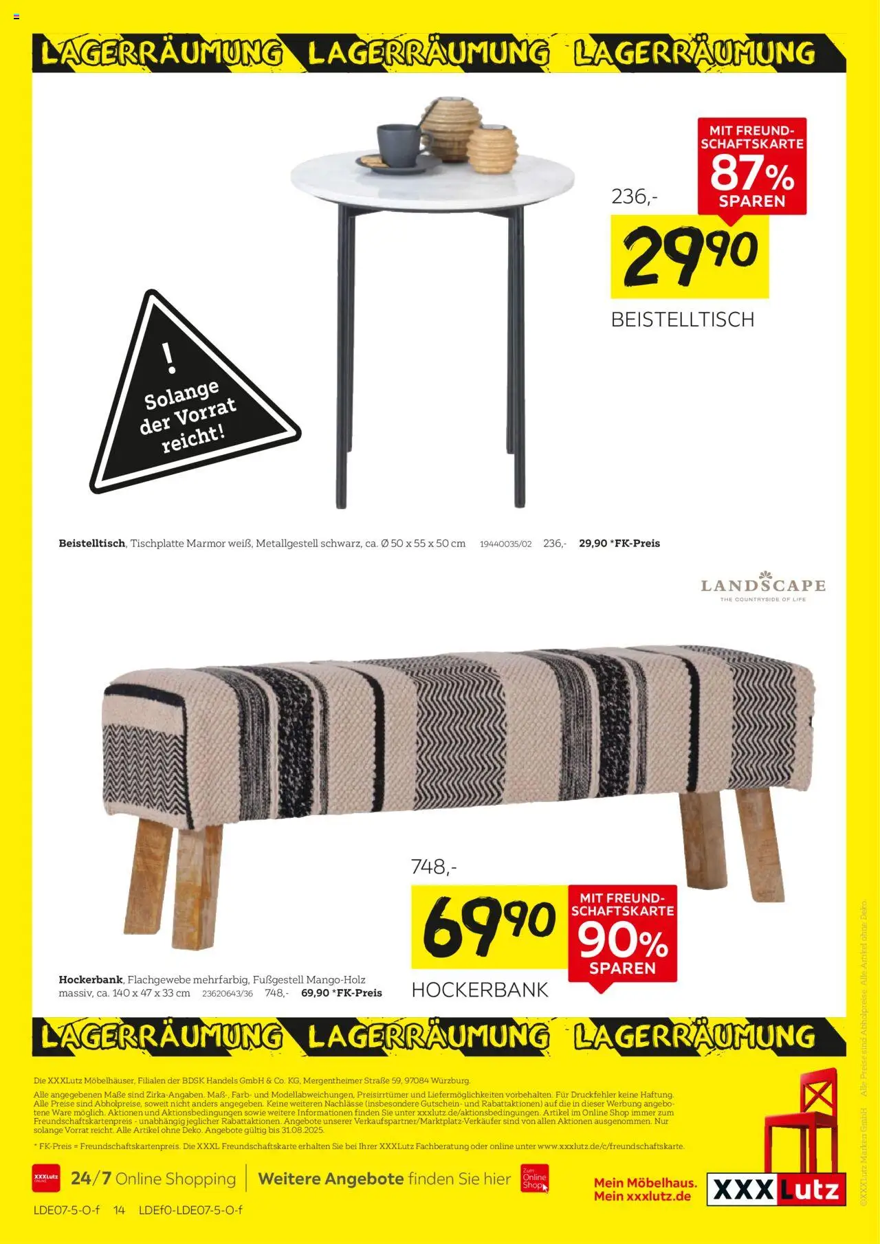 XXXL Lutz Größte Lagerräumungsverkauf - gültig ab dem 18.08.2025 | Seite: 14 | Produkte: Beistelltisch