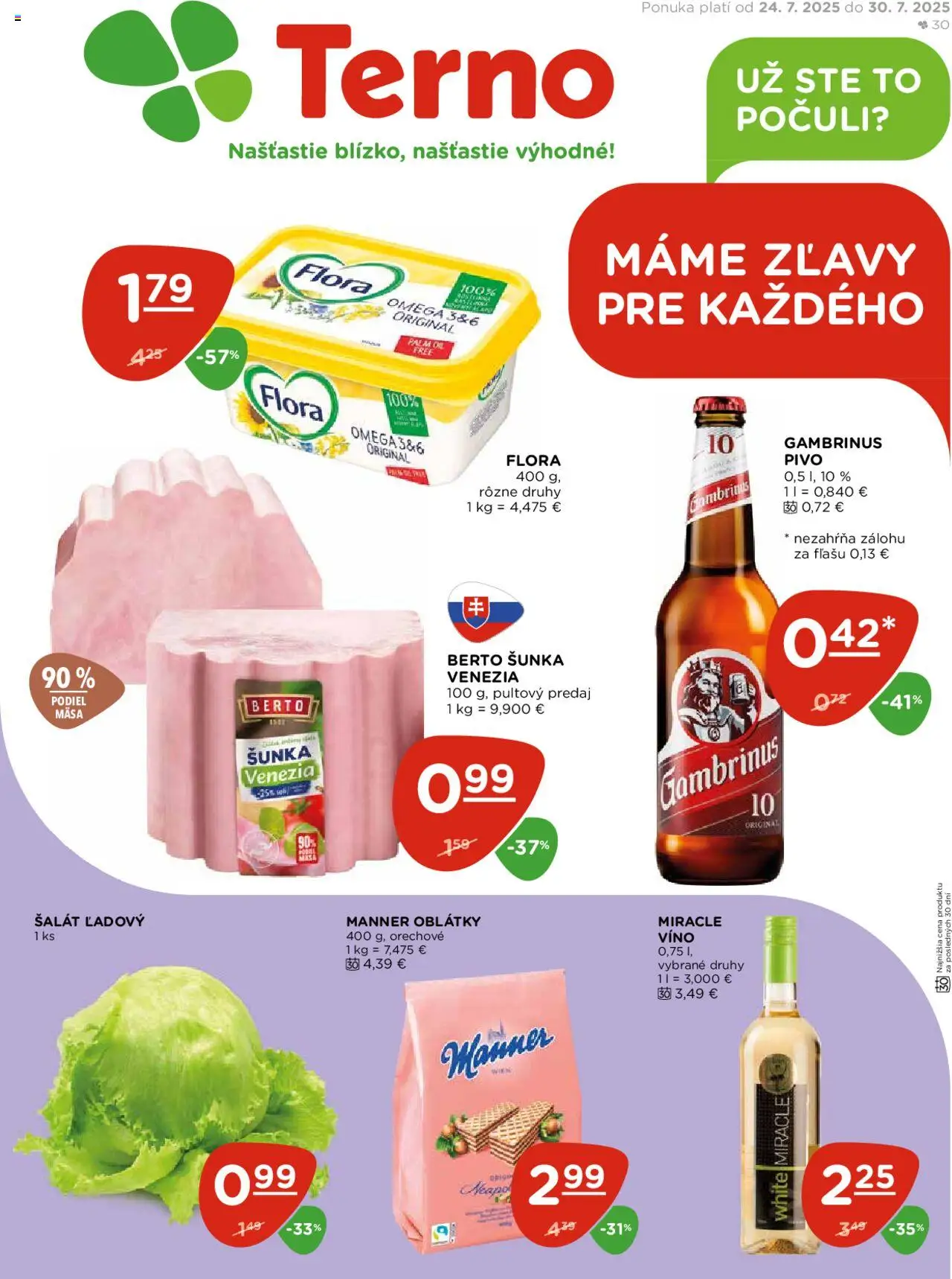 Terno leták │ platný od 24.07.2025 | Strana: 1 | Produkty: Pivo, Šunka, Víno, Šalát