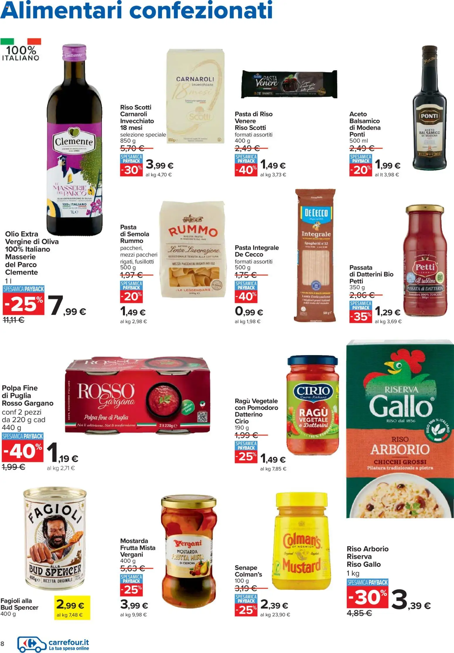 Volantino Carrefour del 27.12.2025 | Pagina: 8 | Prodotti: Fagioli, Pomodoro, Aceto, Paccheri