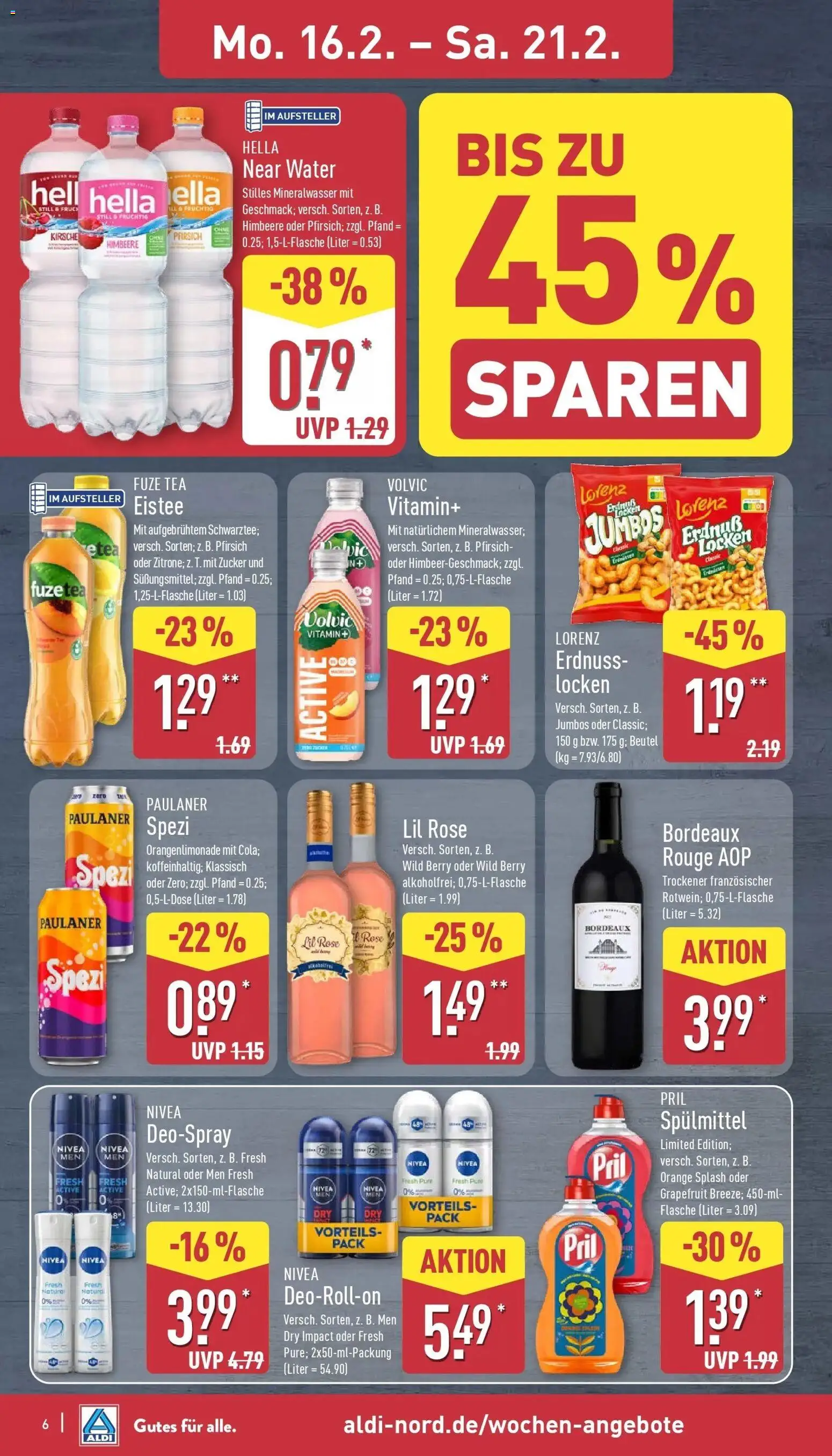 Aldi Wochenangebote – gültig ab 16.02.2026 | Seite: 11 | Produkte: Grapefruit, Hella, Pfirsich, Volvic