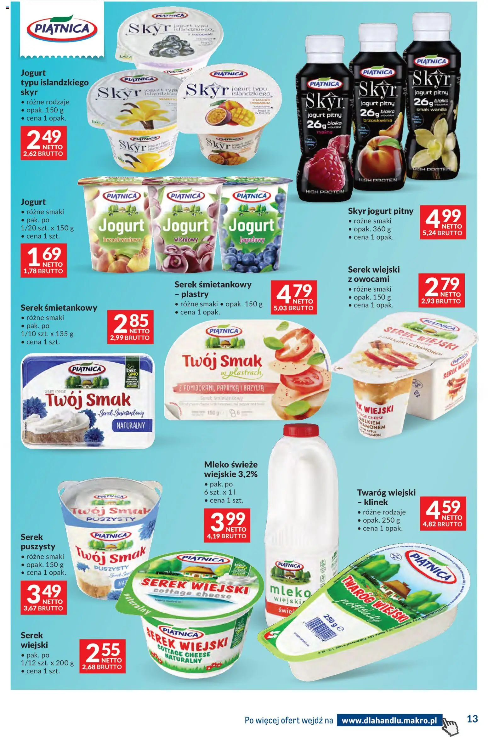Makro Gazetka - Dystrybucja do sklepów od 07.01.2026 | Strona: 13 | Produkty: Cream cheese, Serek, Skyr piątnica, Mleko