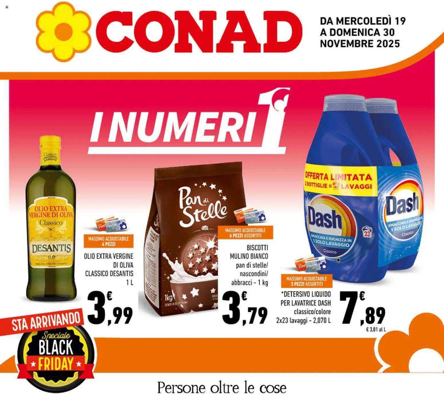 Volantino Conad del 19.11.2025 | Pagina: 1 | Prodotti: Biscotti, Olio, Lavatrice, Olio extra vergine