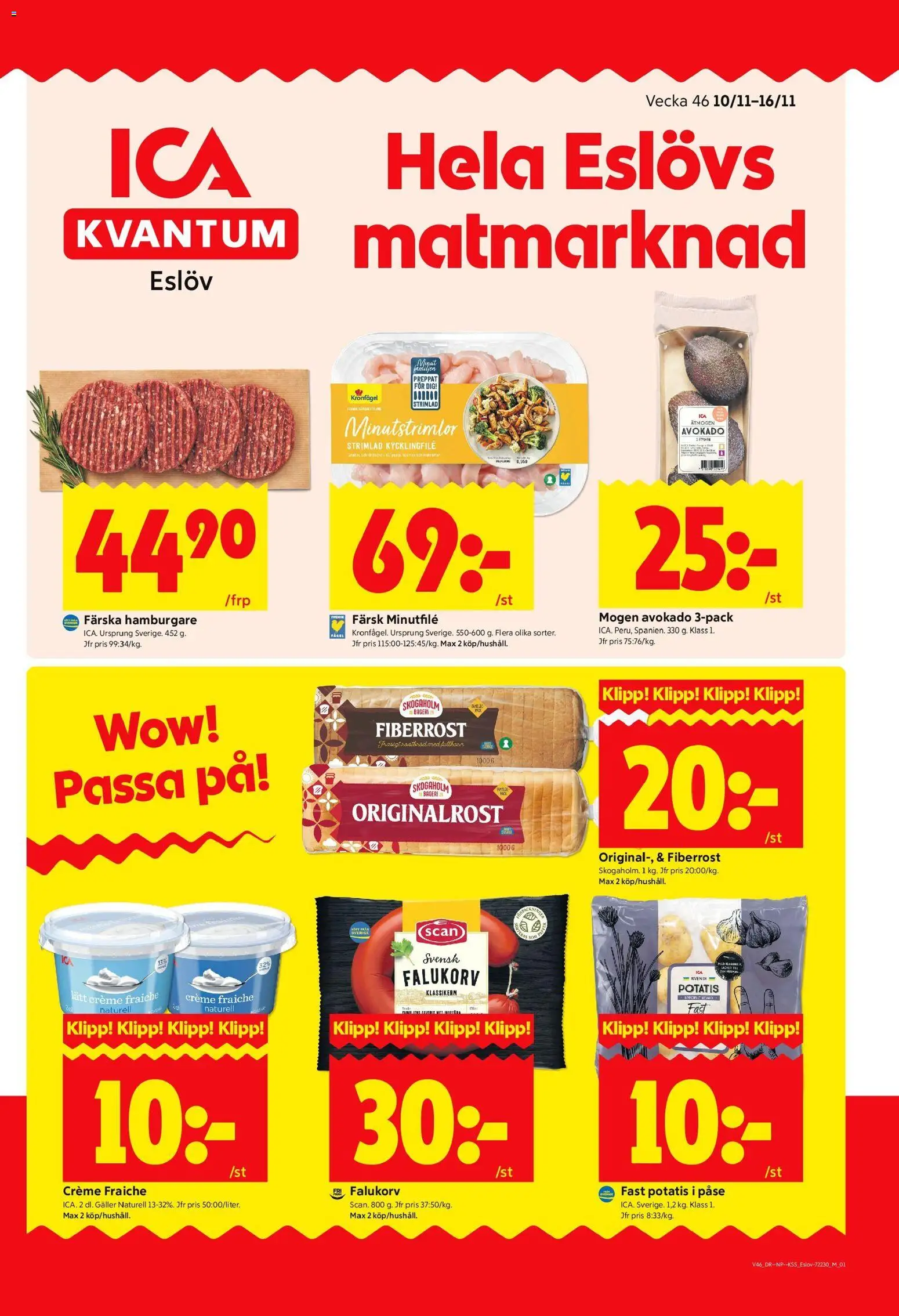 ICA Kvantum reklamblad aktuell från 10.11.2025 | Sida: 1 | Produkter: Bageri, Kycklingfile, Galler, Potatis