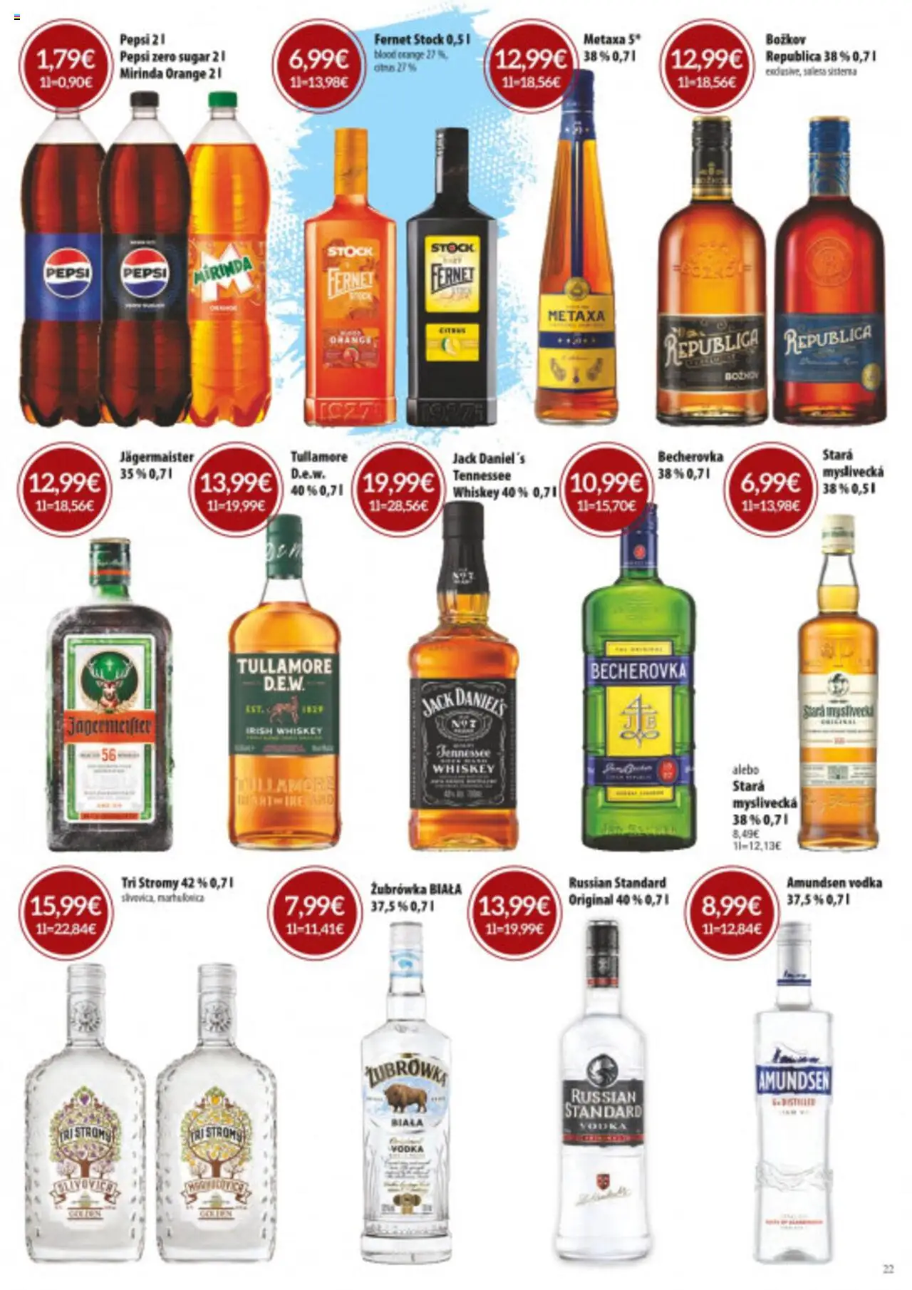 Nové CBA Verex akcie – leták je platný od 02.10.2025 | Strana: 22 | Produkty: Becherovka, Republica, Pepsi, Fernet Stock