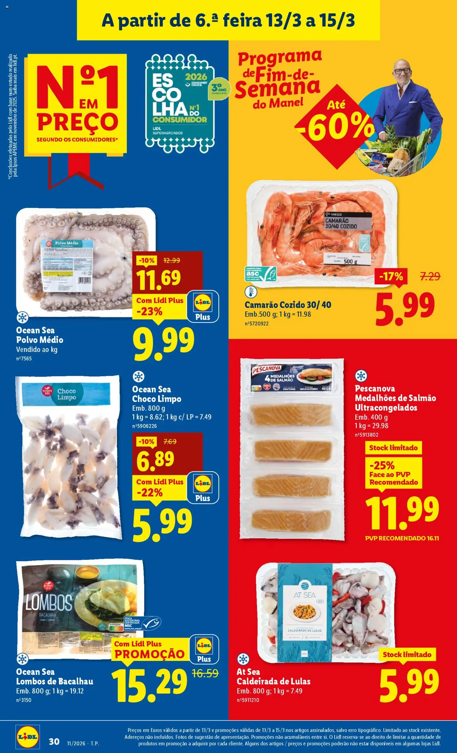 Lidl folheto │ válido de 09.03.2026 | Página: 30 | Produtos: Bacalhau, Polvo, Camarão, Salmão