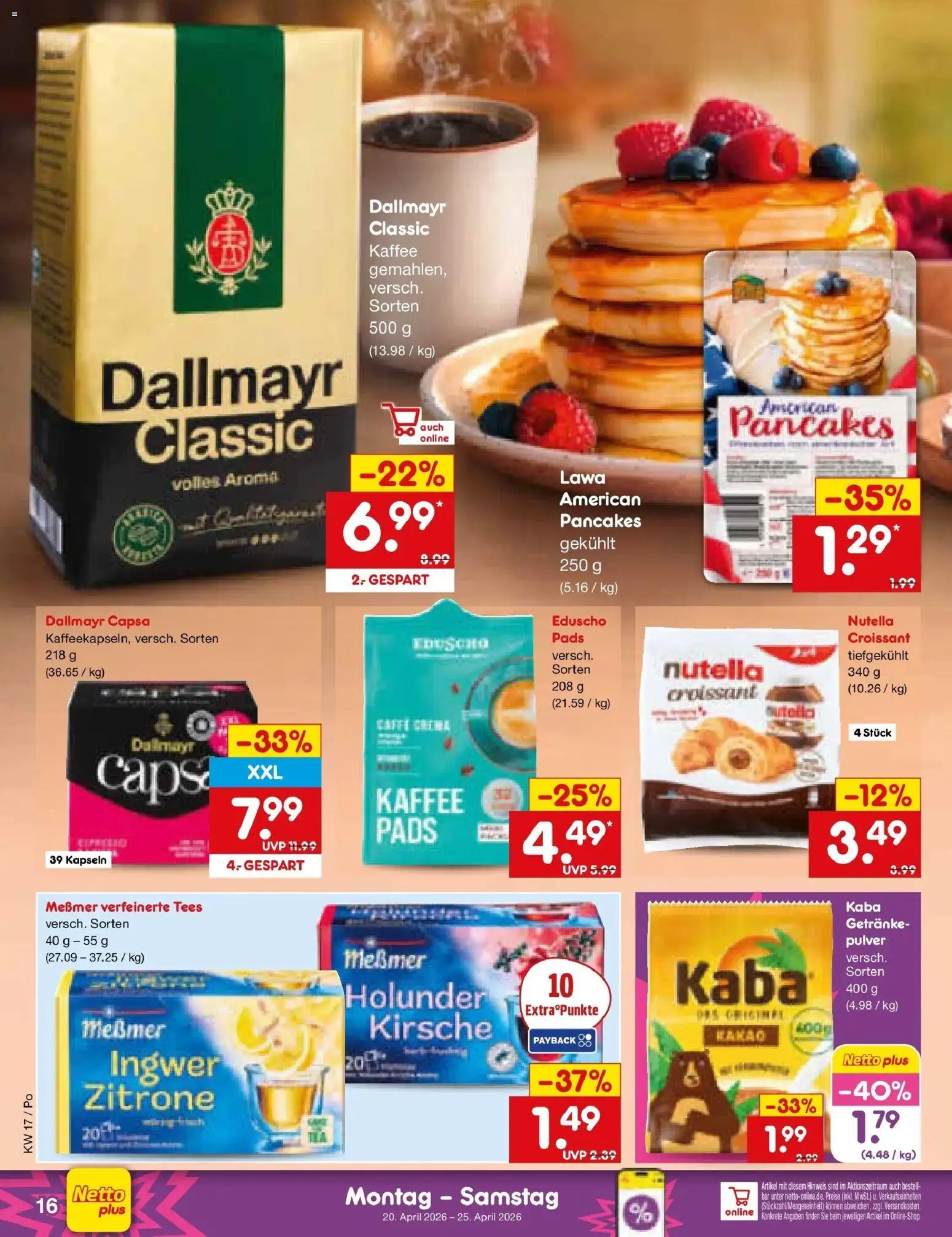 Netto Marken-Discount Prospekt Regensburg	 – gültig ab 20.04.2026 | Seite: 18 | Produkte: Croissant, Dallmayr, Zitrone, Eduscho