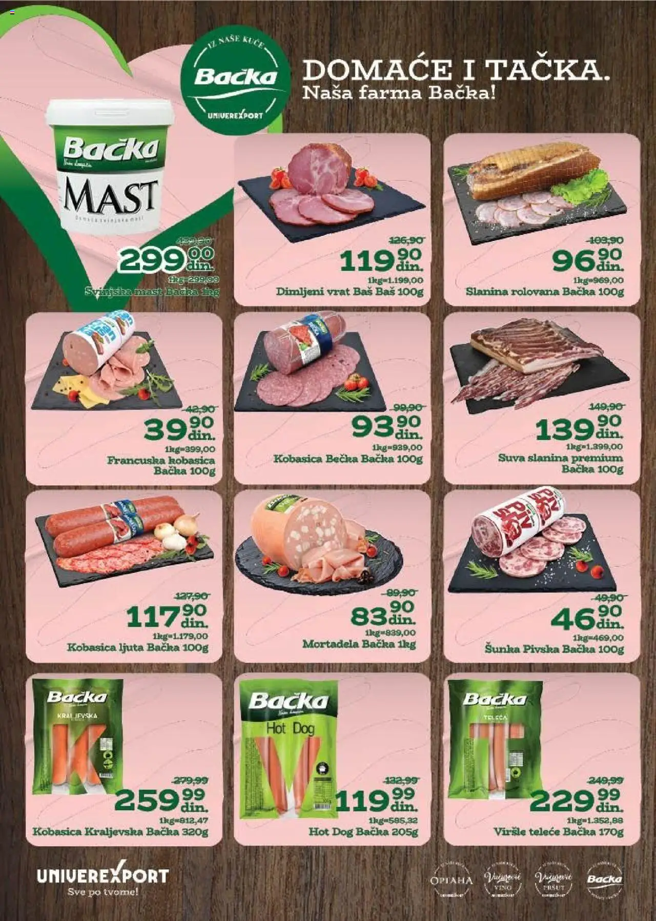 Univerexport katalog - važi od 13.10.2025 | Strana: 4 | Proizvode: Mortadela, Hot dog, Šunka, Svinjska mast