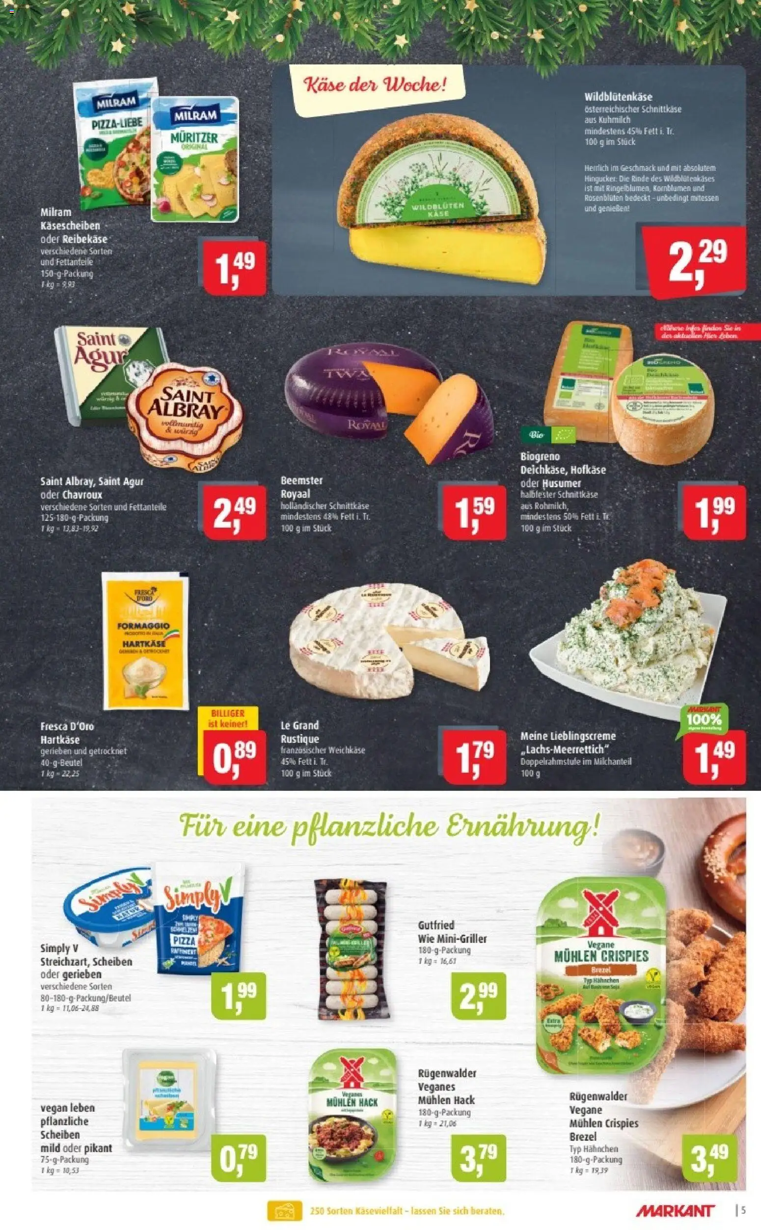 Markant Prospekt 	 – gültig ab 08.12.2025 | Seite: 5 | Produkte: Hahnchen, Käse, Pizza, Reibekase