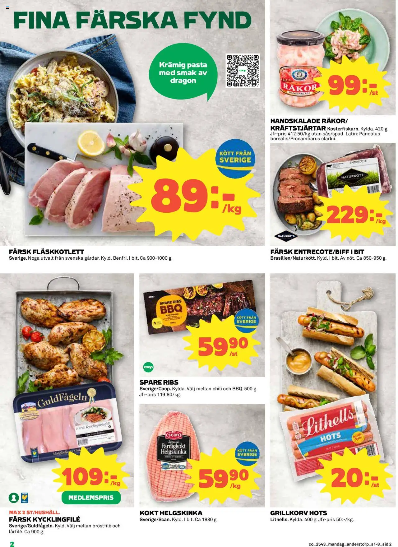 Coop reklamblad aktuell från 20.10.2025 | Sida: 2 | Produkter: Kycklingfile, Entrecote, Räkor, Chili