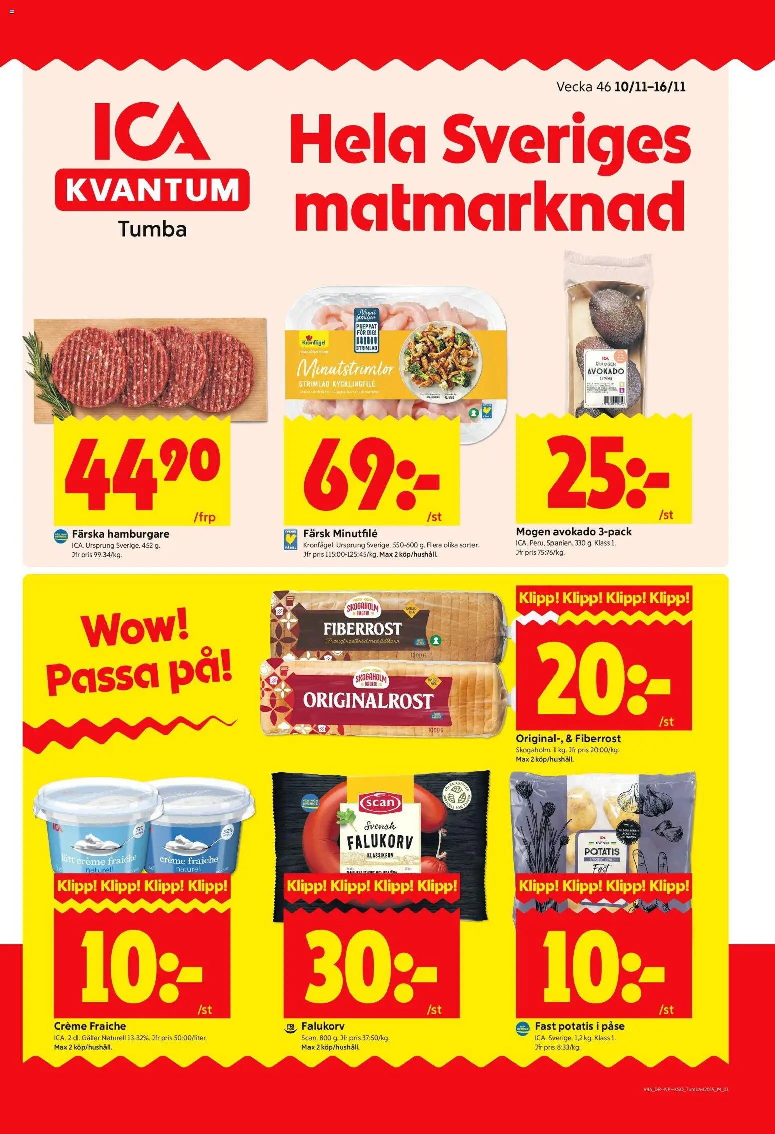 ICA Kvantum reklamblad aktuell från 10.11.2025 | Sida: 1 | Produkter: Hamburgare, Galler, Creme fraiche, Potatis