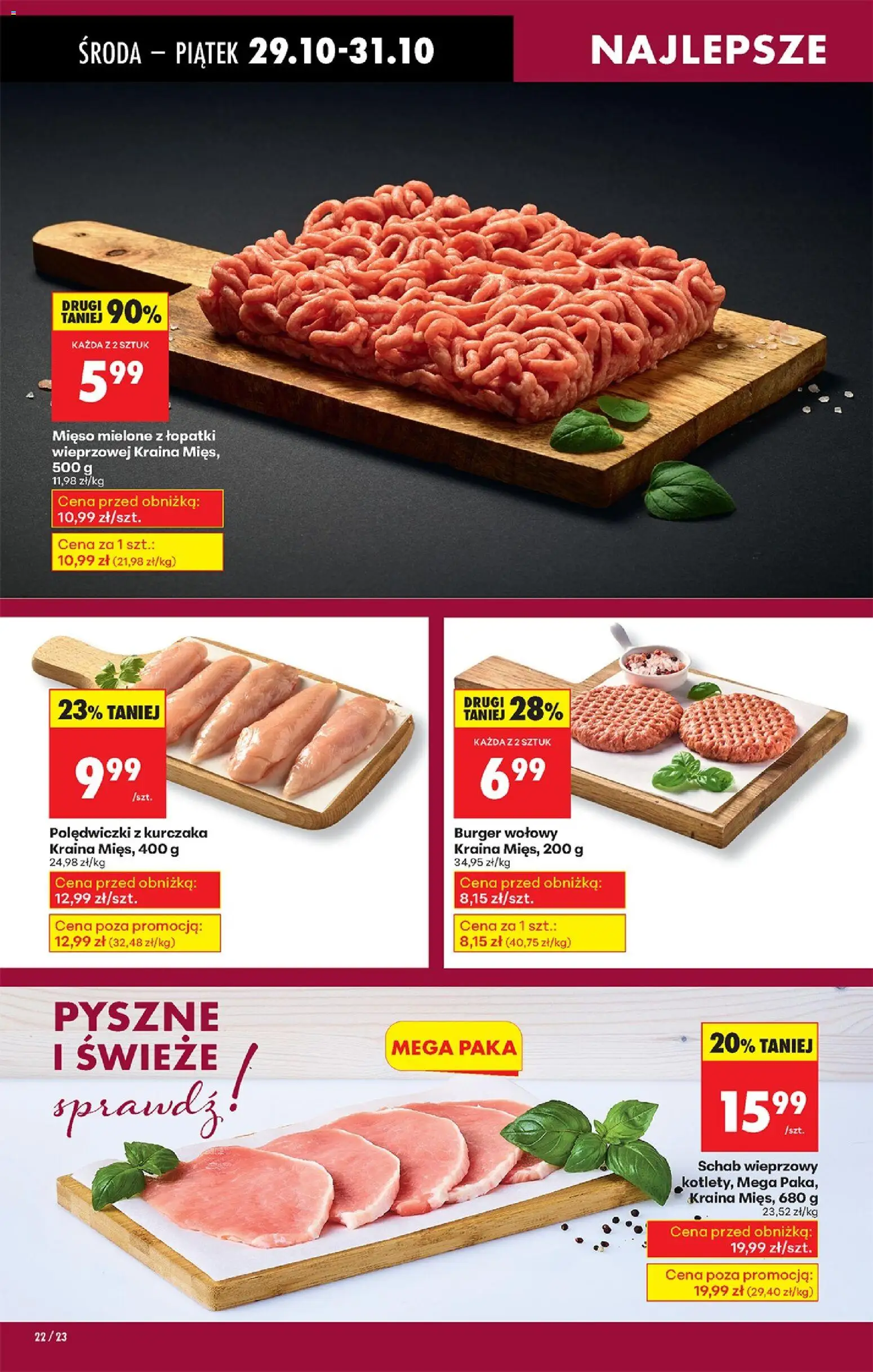 Biedronka gazetka - Oferta w tym tygodniu od 29.10.2025 | Strona: 28 | Produkty: Burger wołowy, Kraina mięs, Schab wieprzowy, Mięso mielone