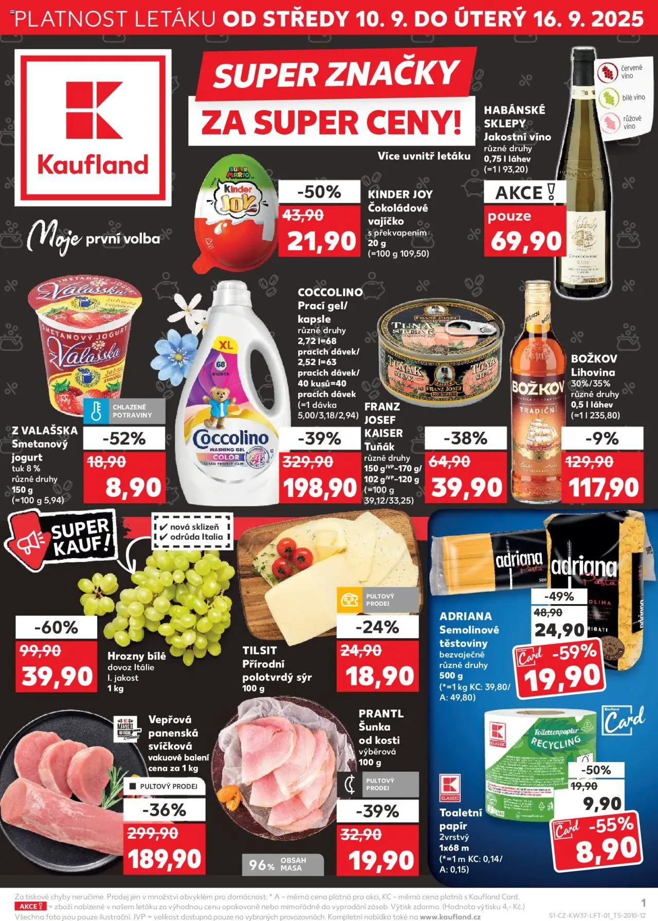 Kaufland leták od 10.09.2025 | Strana: 1 | Produkty: Tuňák, Víno, Těstoviny, Růžové víno