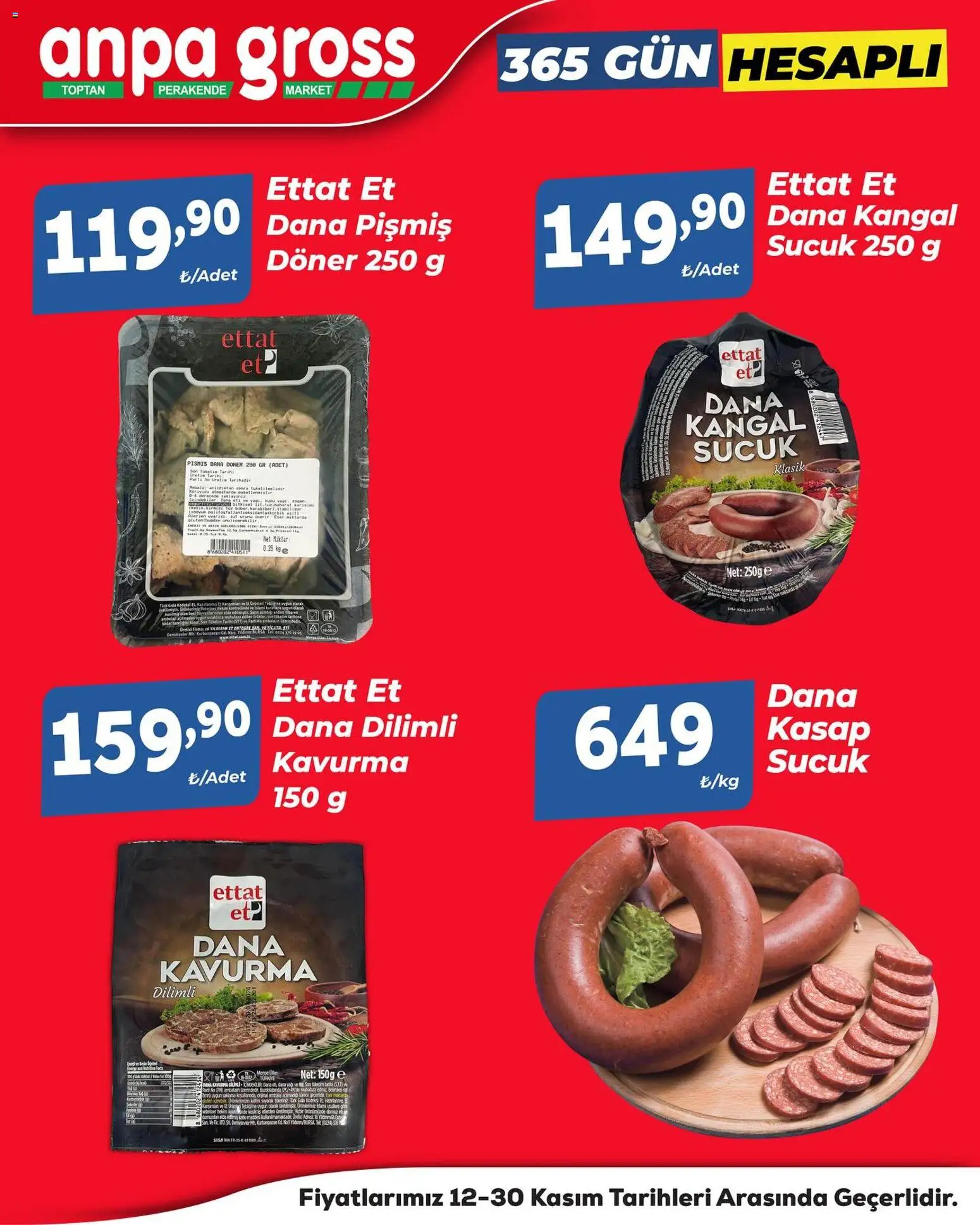 Anpa Gross İndirim - 12.11.2025 tarihinden itibaren geçerlidir | Sayfa: 1 | Ürünler: Döner, Süt, Sucuk