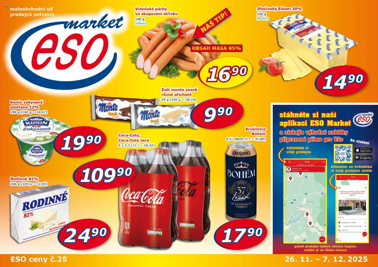 Eso market leták od 26.11.2025 | Strana: 2 | Produkty: Síť, Smetana, Párky, Krušovice